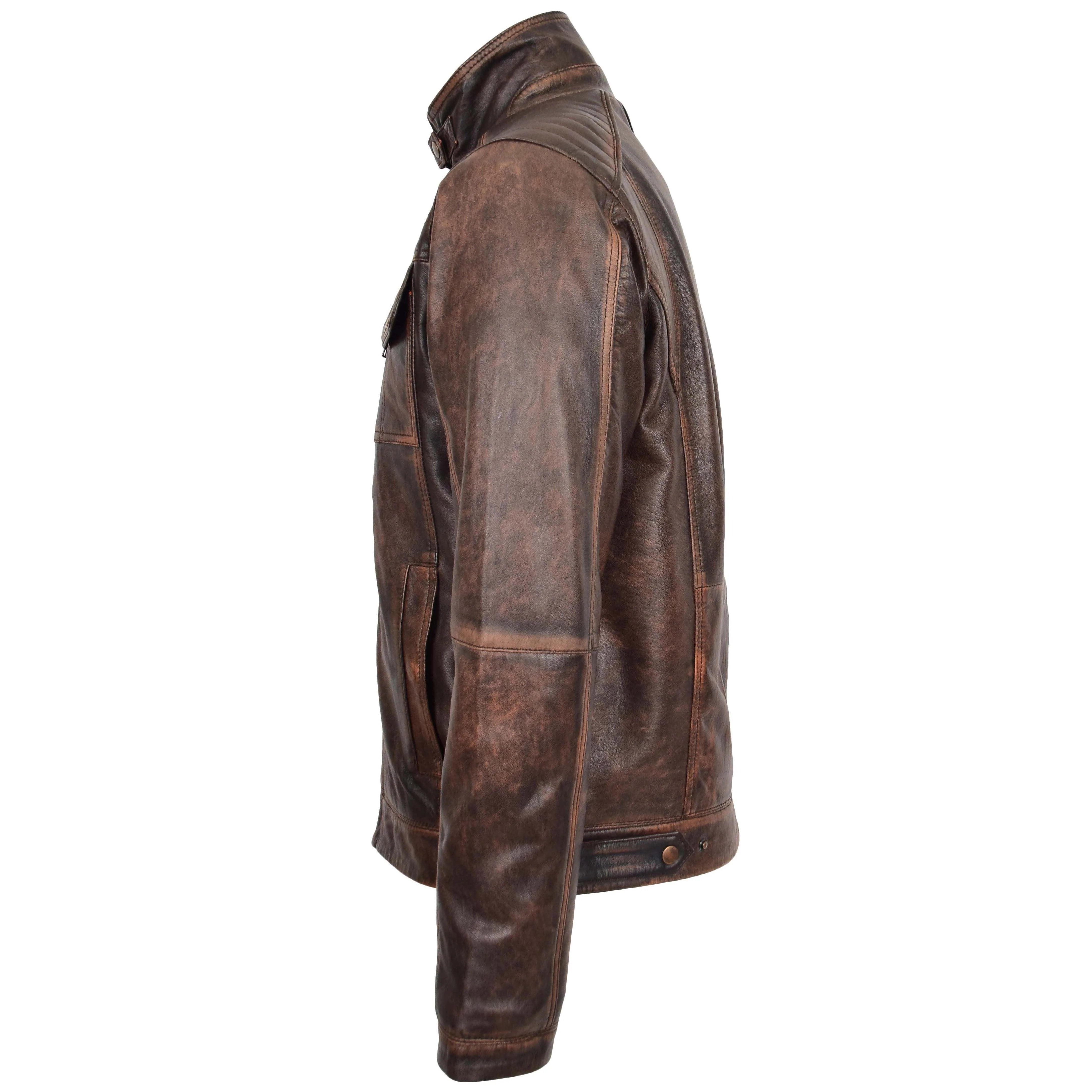 Mens Leather Urban Biker Style Jacket Hugo Topaz Brown Vintage