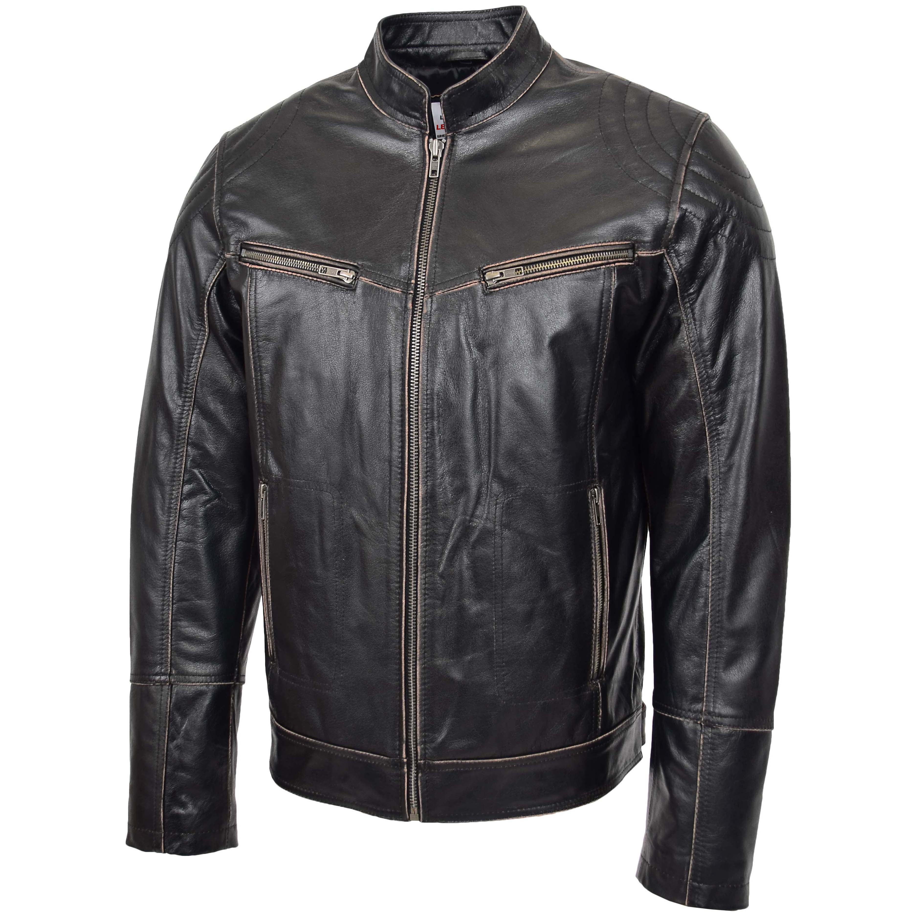 Mens Leather Vintage Biker Jacket Colin Topaz Dark Brown