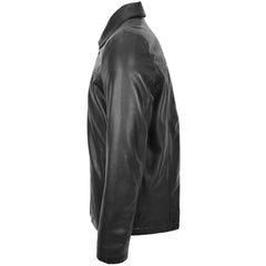 Mens Leather Zip Box Harrington Jacket James Onyx Black