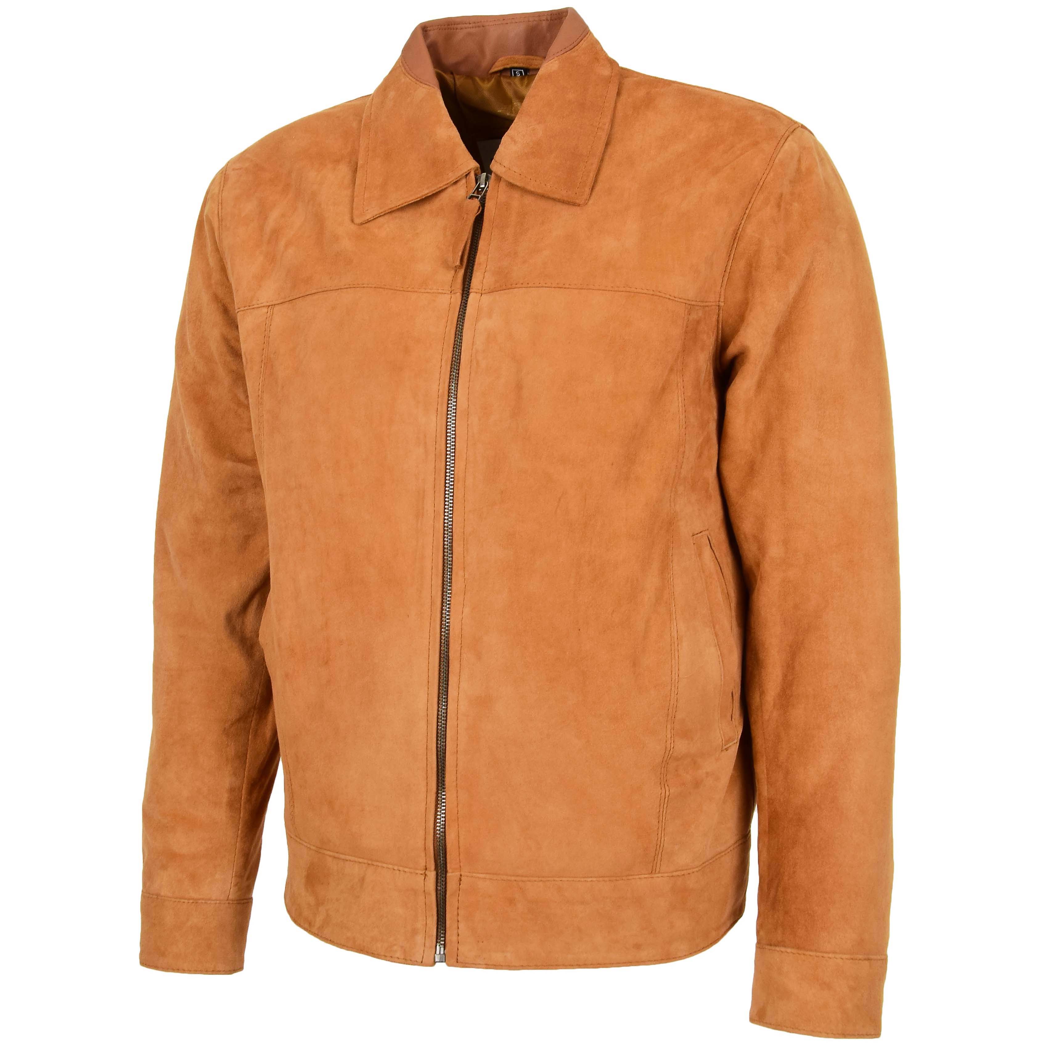 Mens Real Suede Casual Harrington Jacket Larry Crimson Tan