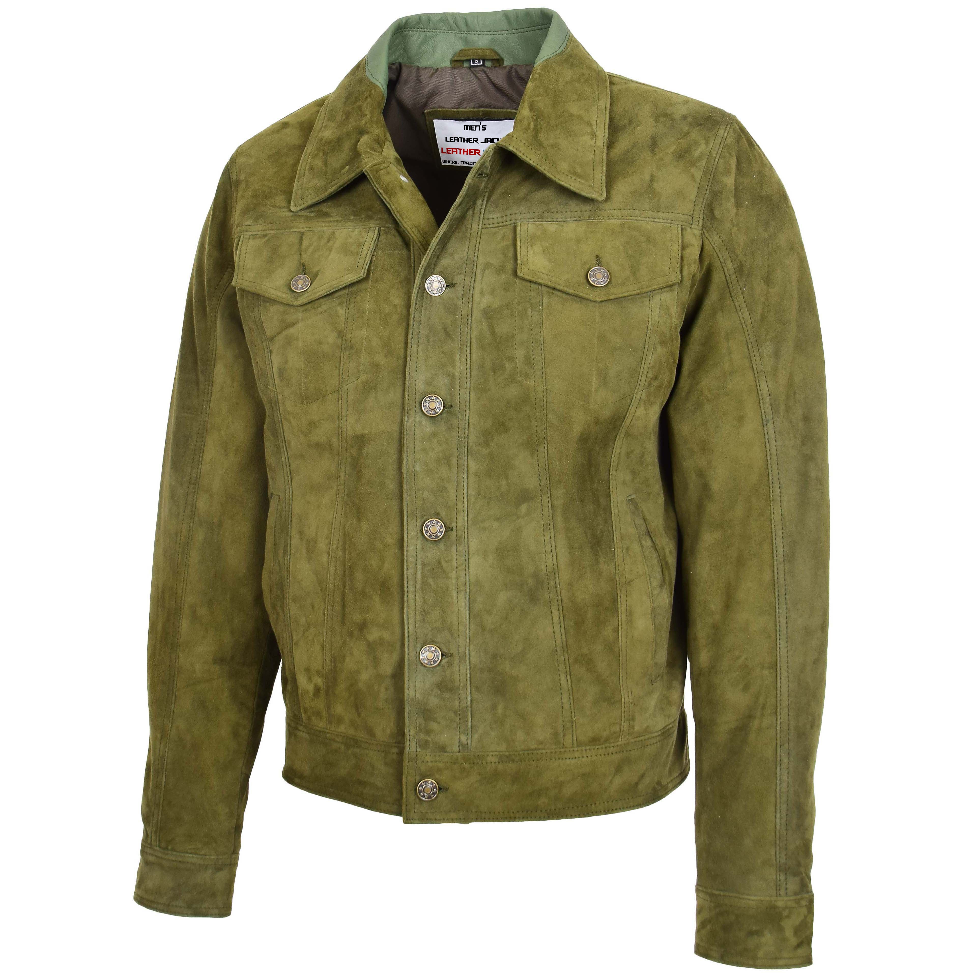 Mens Real Suede Trucker Harrington Jacket Daryl Emerald Green