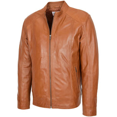 Mens Soft Leather Casual Plain Zip Jacket Matt Crimson Tan