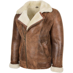 Mens Aviator Sheepskin Pilot Leather Bomber Jacket Topaz Vintage Brown