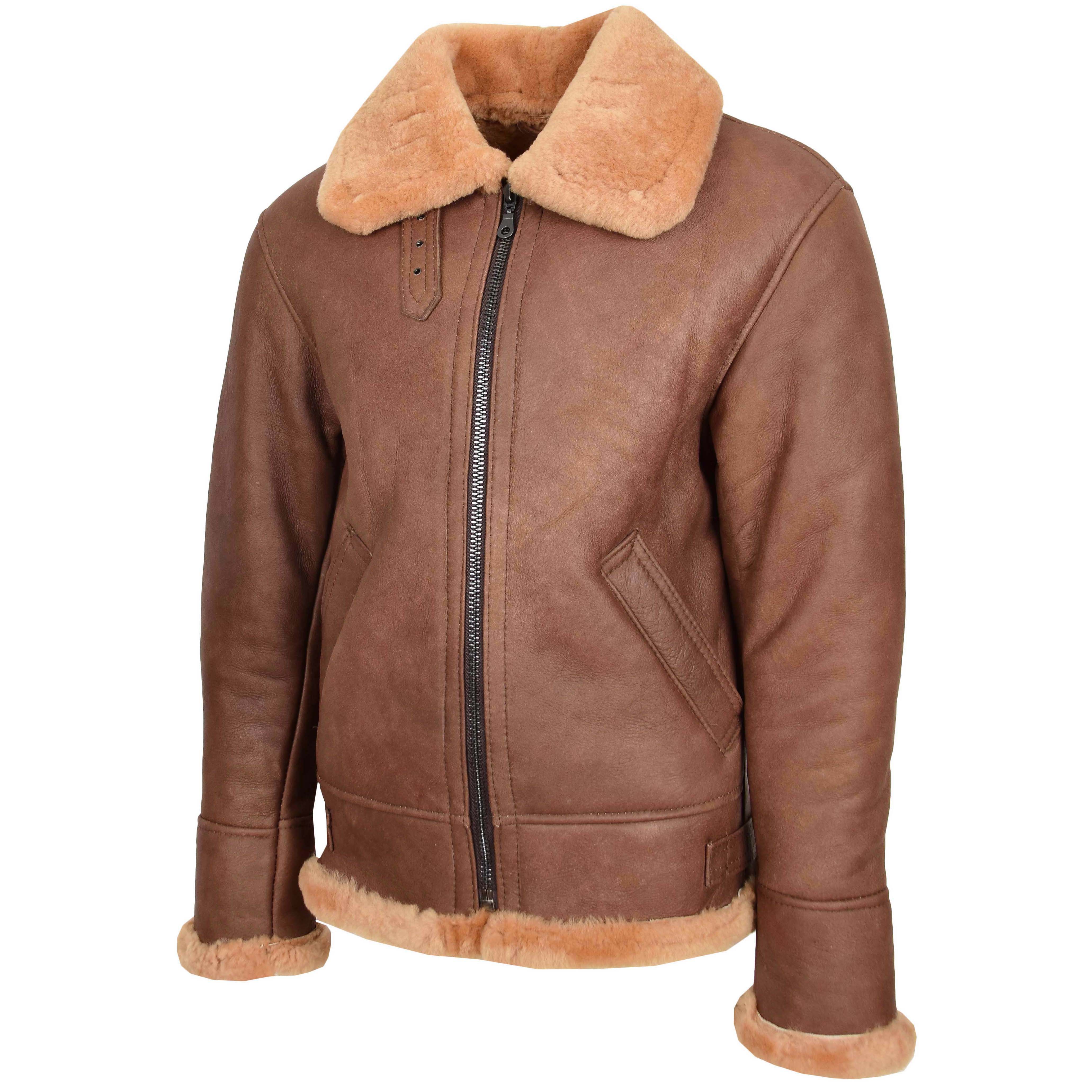 Mens B3 Sheepskin Vintage Flying Leather Bomber Jacket Crimson Tan