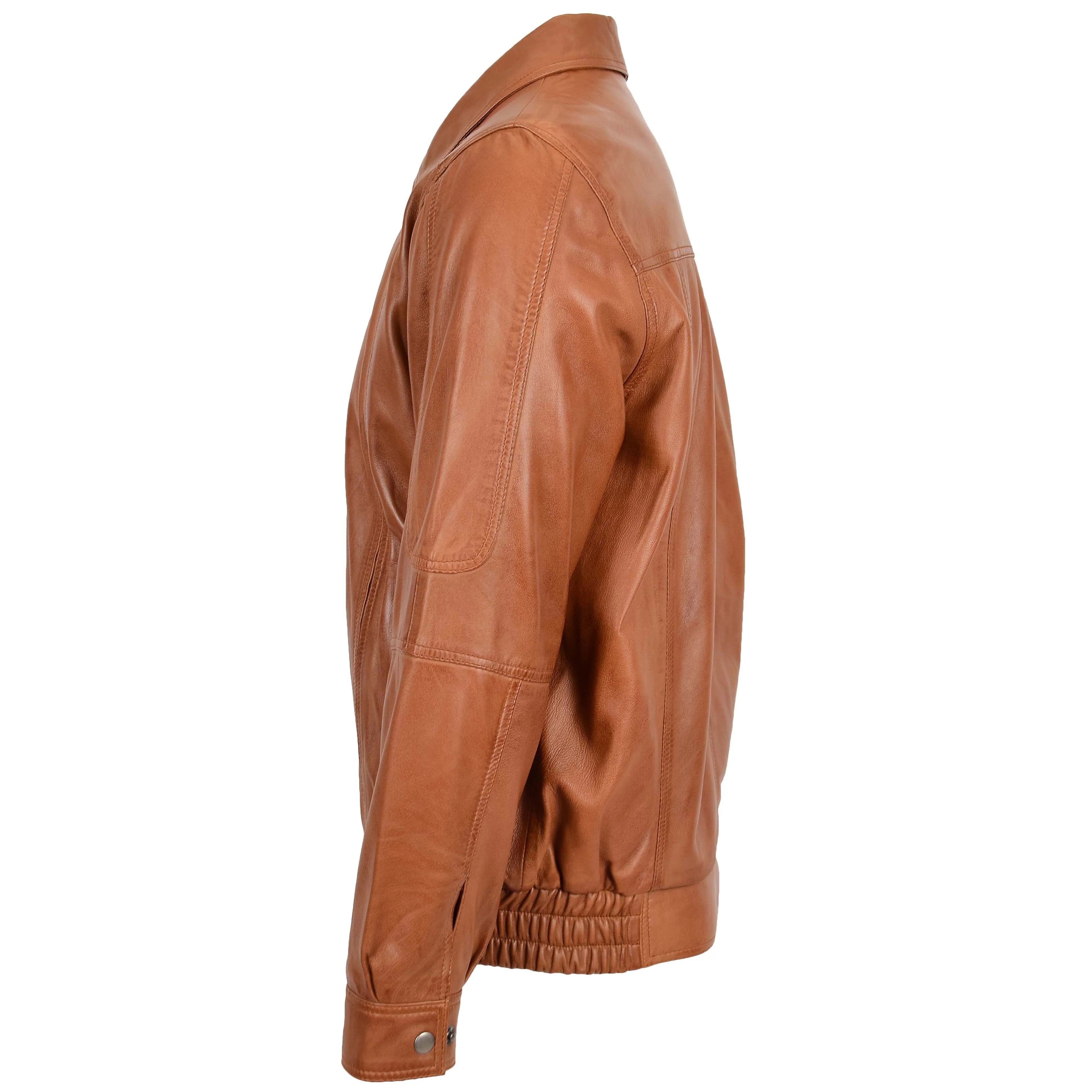 Mens Bomber Leather Jacket Classic Style Jim Dynamo Tan