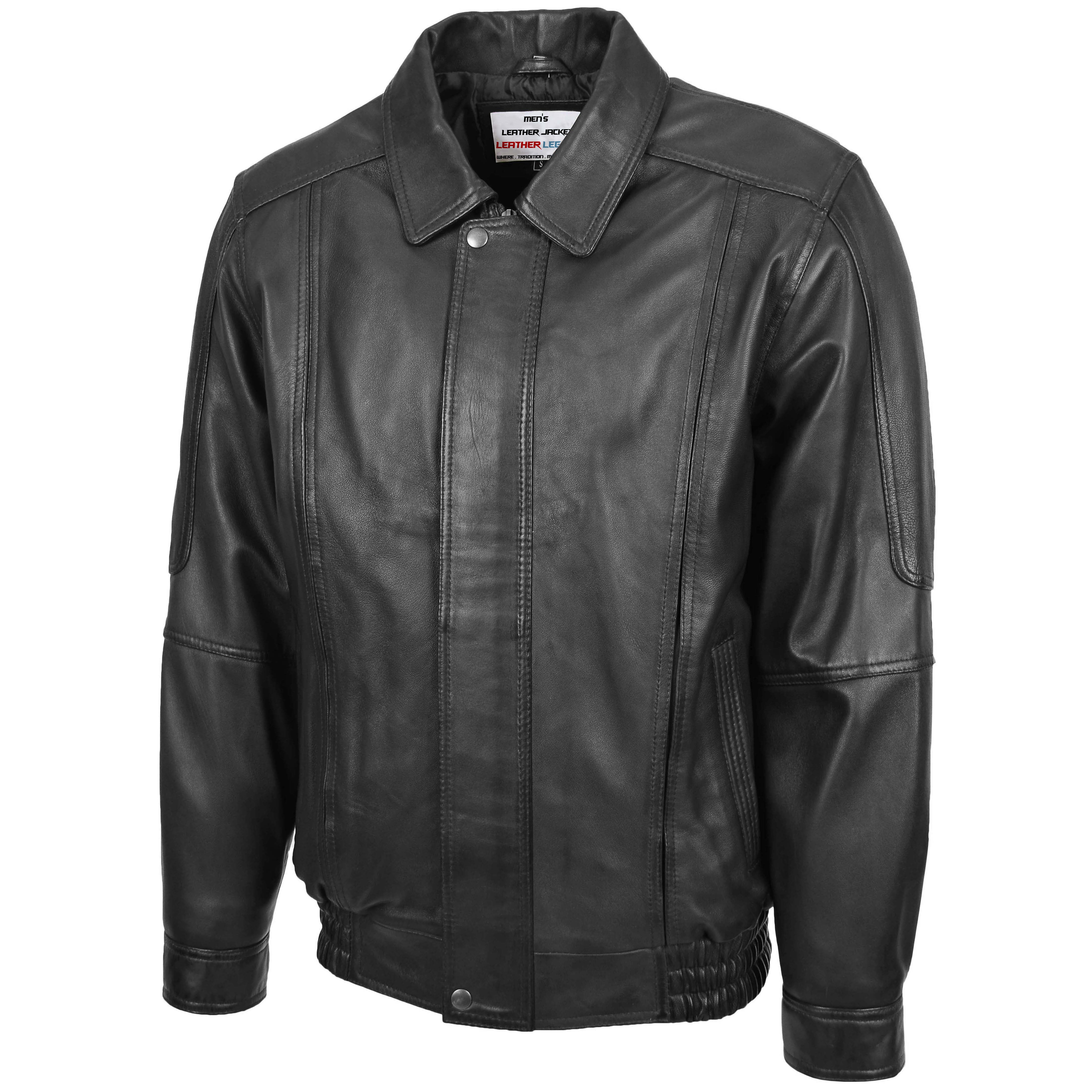 Mens Bomber Leather Jacket Classic Style Jim Onyx Black