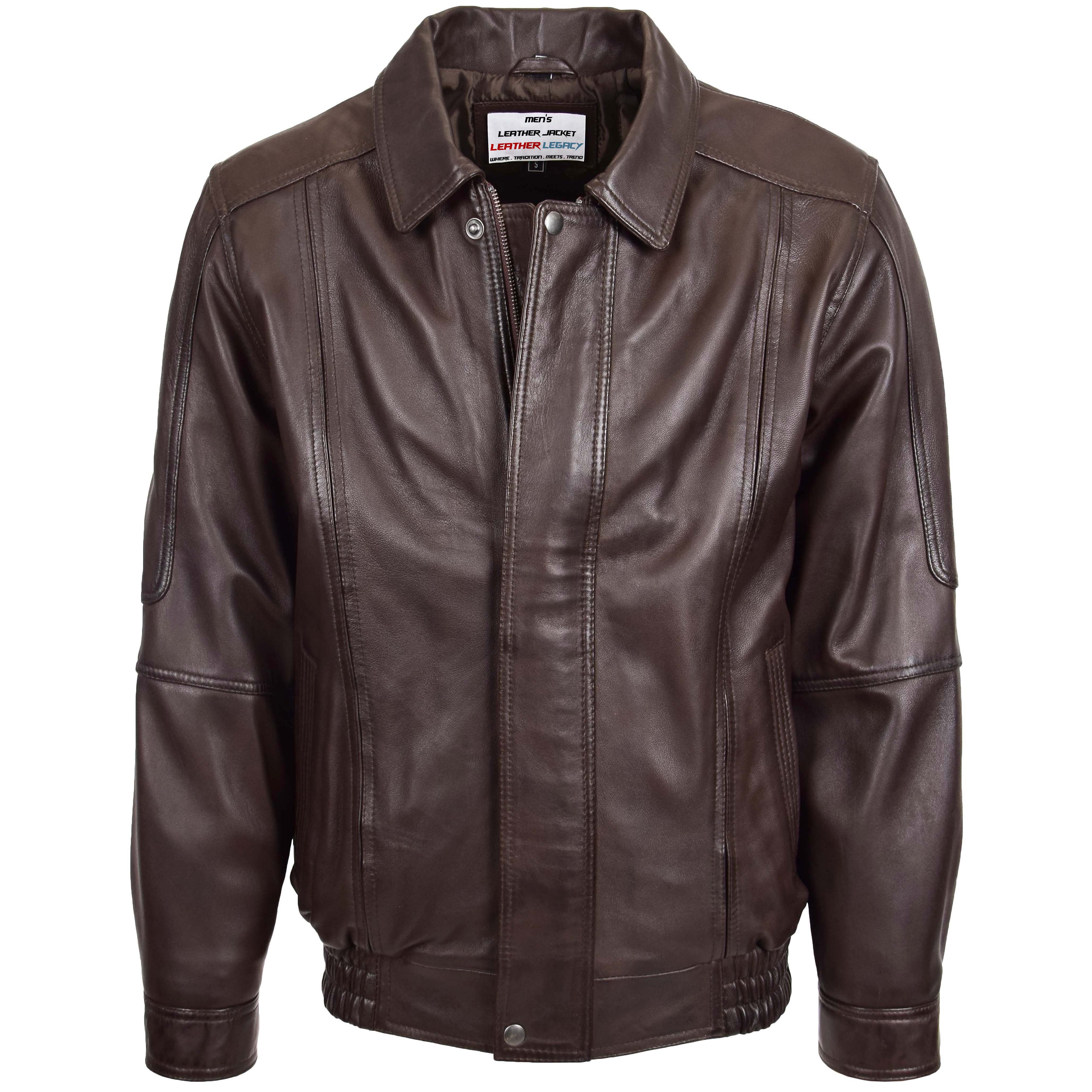 Mens Bomber Leather Jacket Classic Style Jim Topaz Brown Nappa