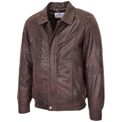 Mens Bomber Leather Jacket Classic Style Jim Topaz Brown Nubuck