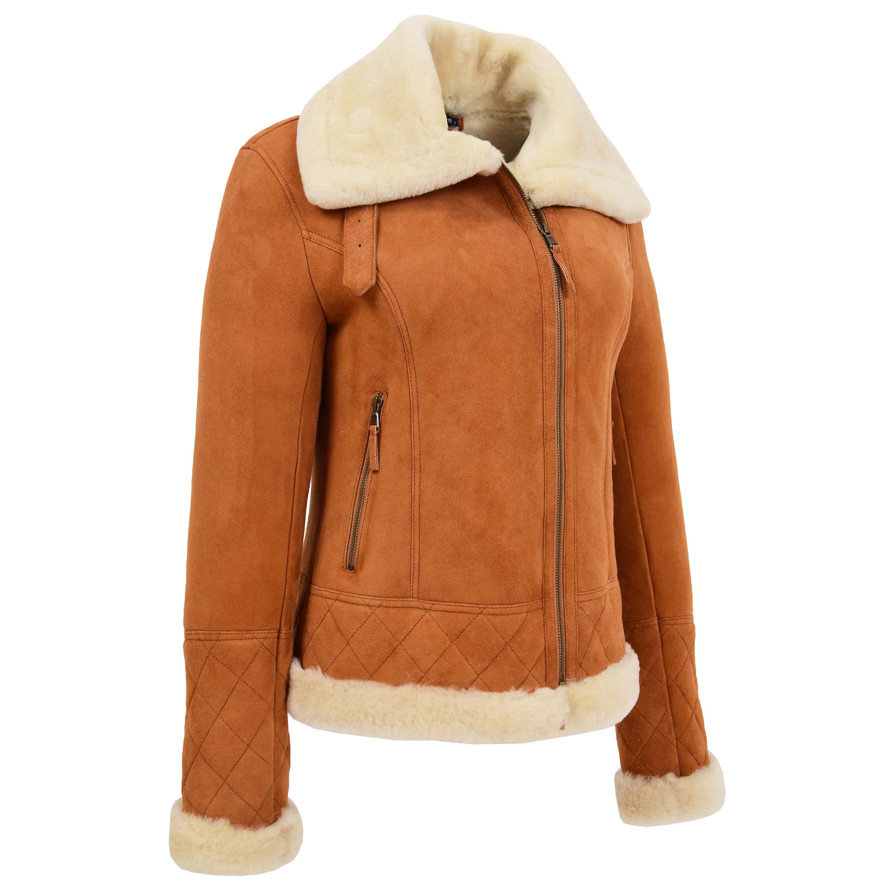 Womens Merino Sheepskin Aviator Jacket Crimson Tan