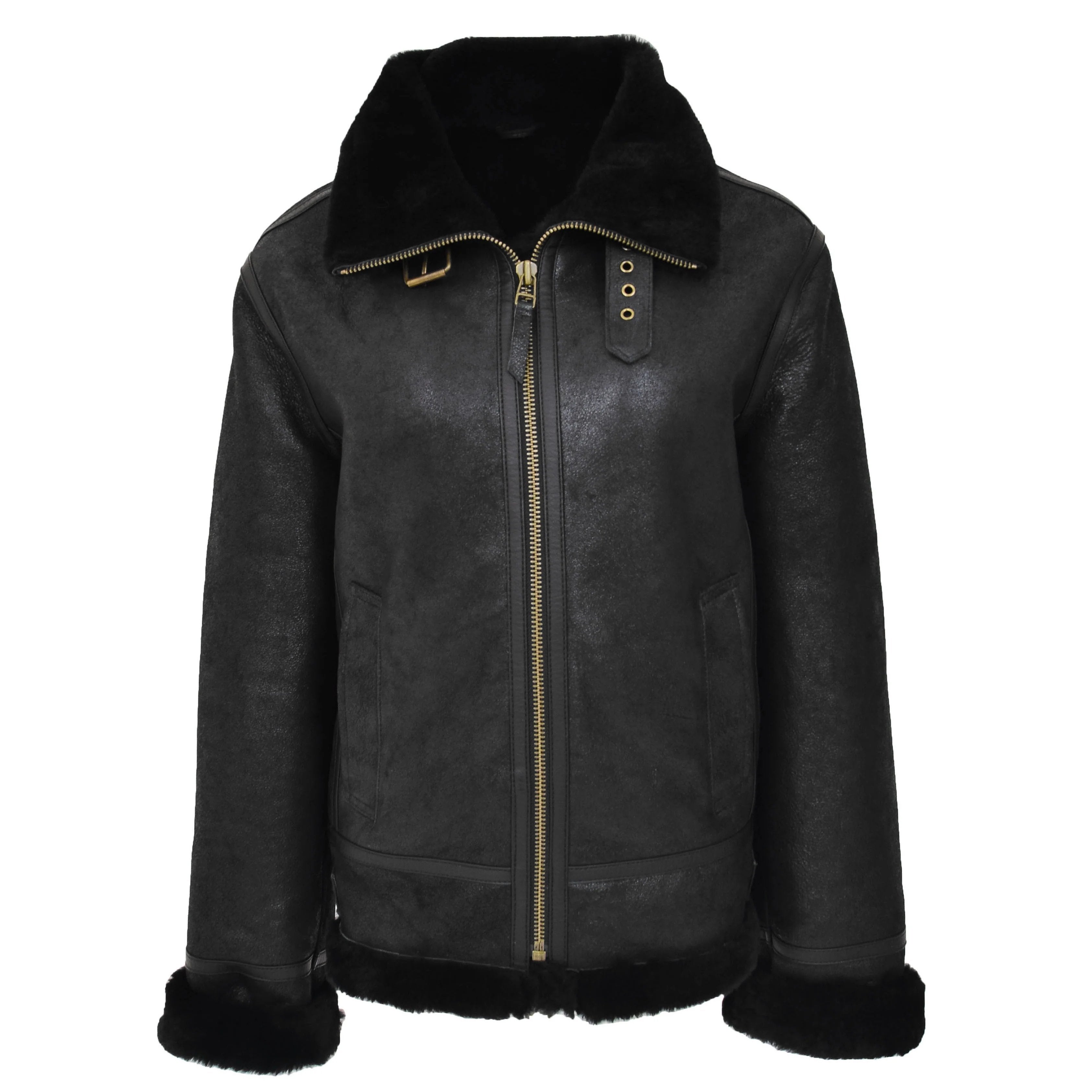 Womens Sheepskin B3 Detachable Hoodie Jacket Onyx Black