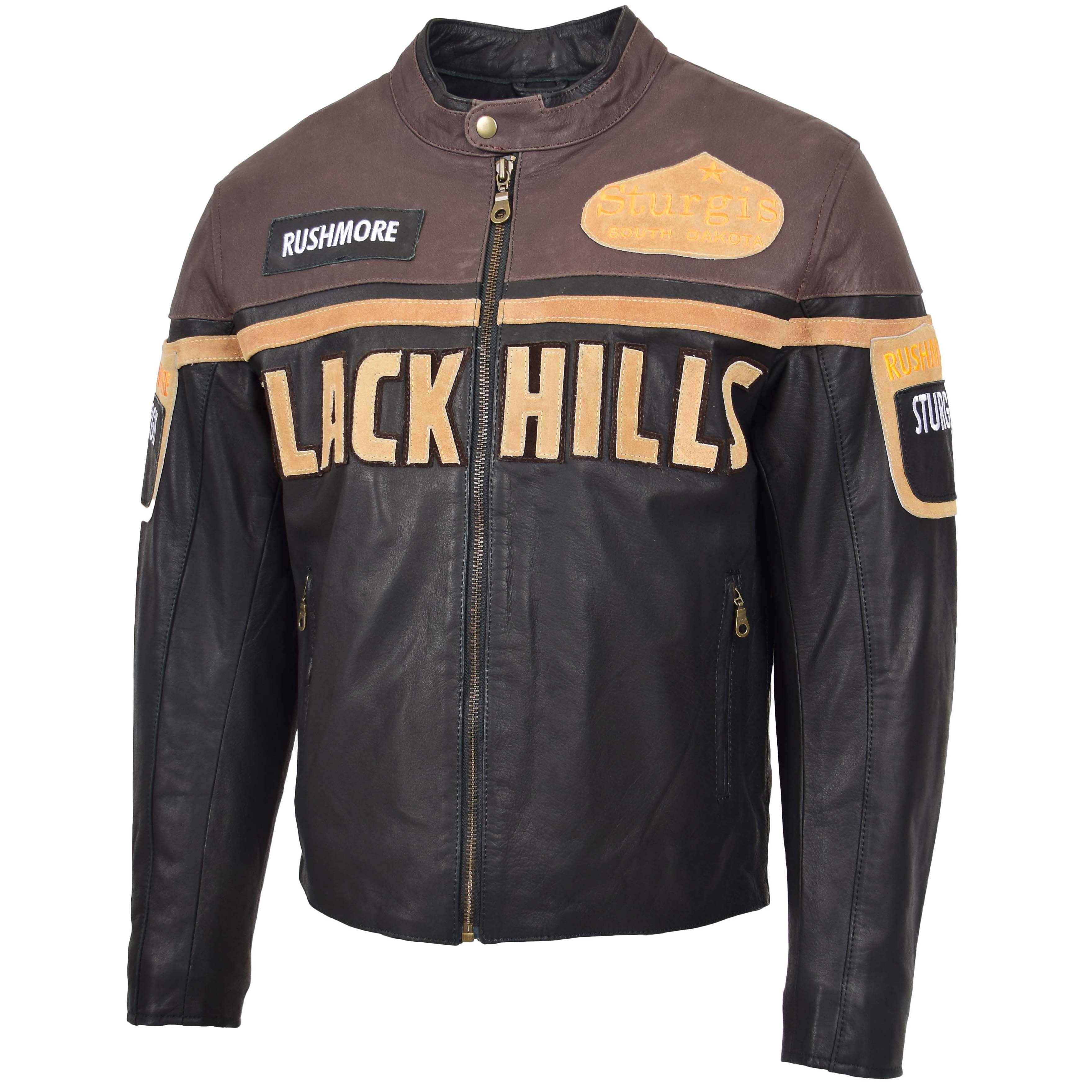 Mens Leather Racing Badges Jacket ‘Black Hills’ Topaz Brown