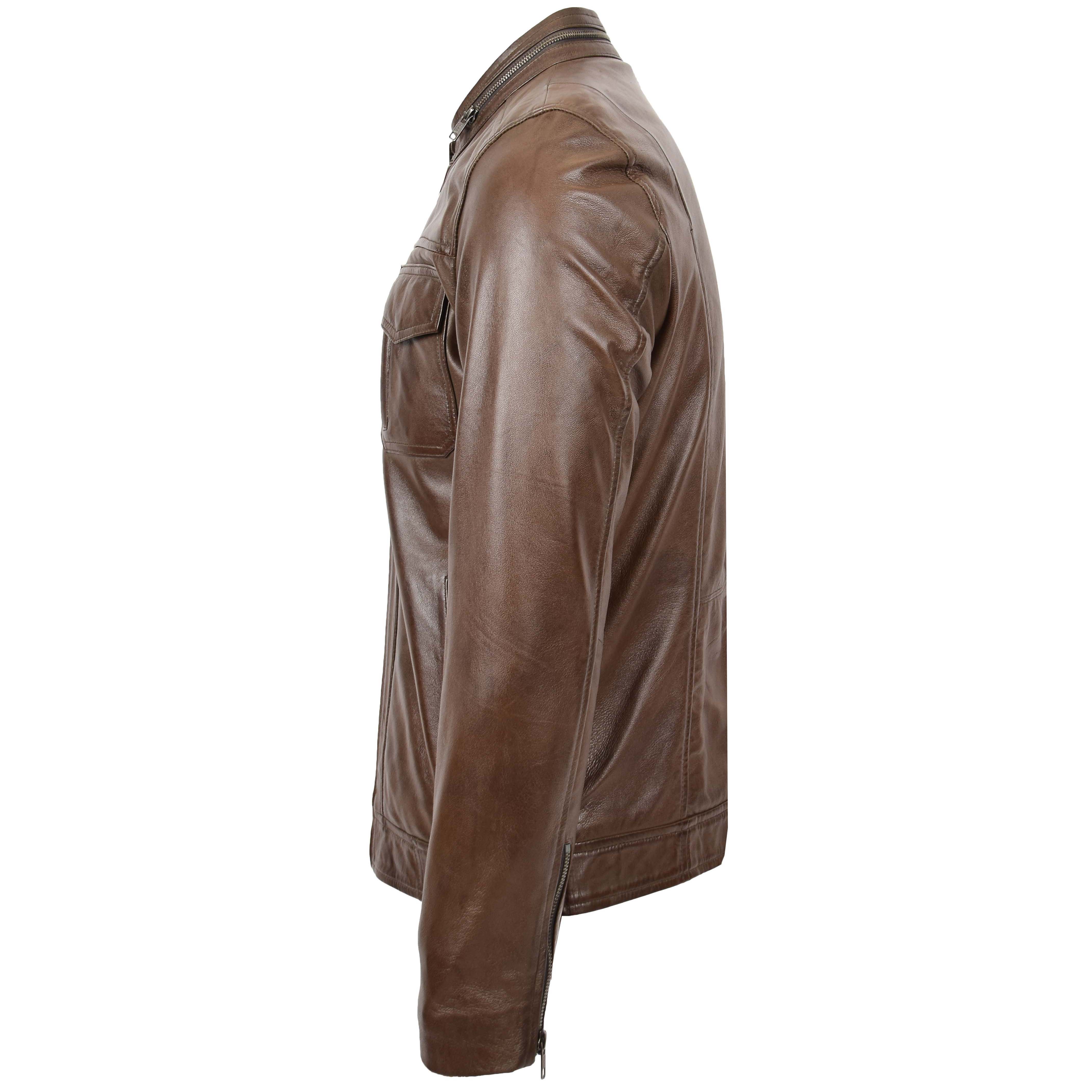 Mens Casual Biker Leather Jacket Mist Timber