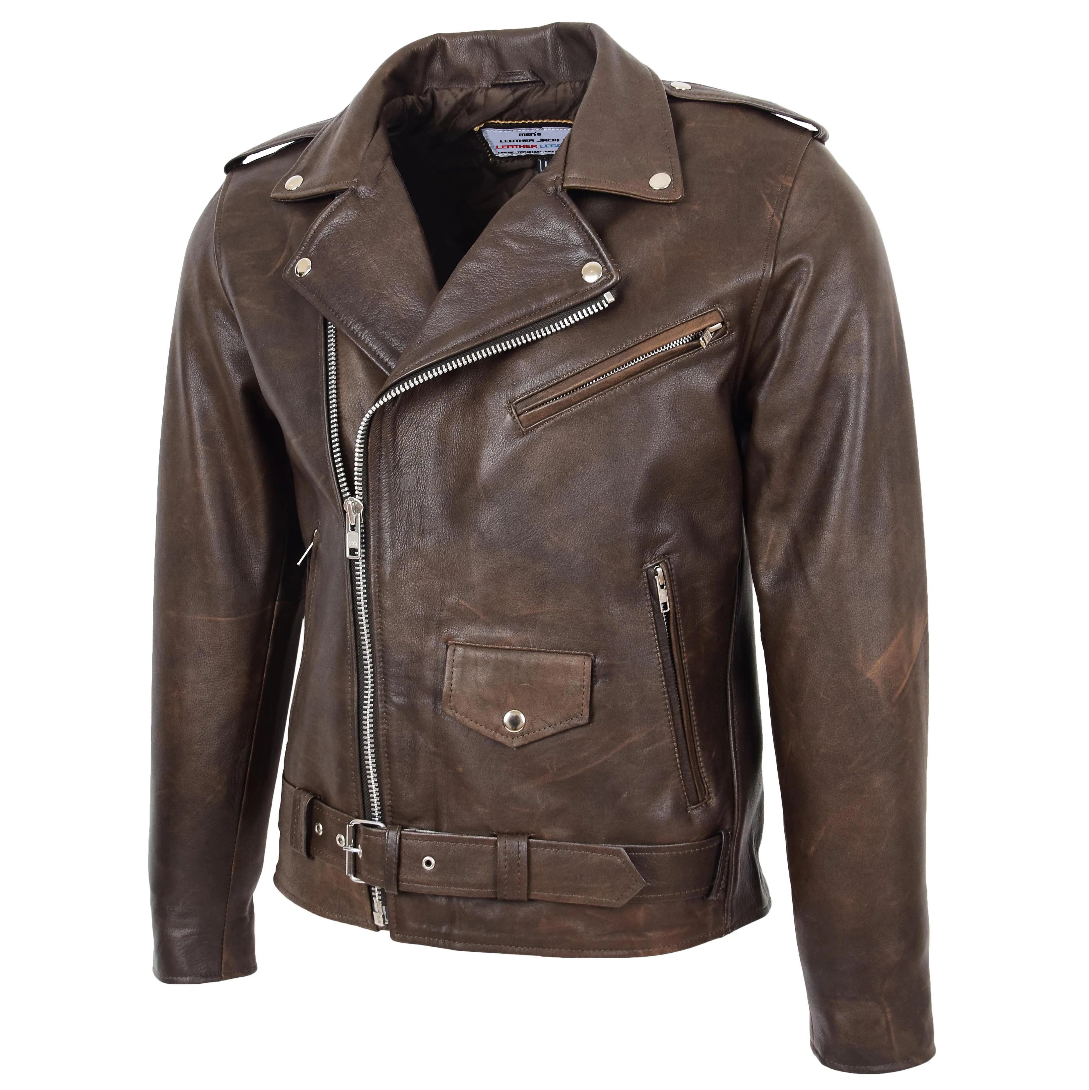 Mens Heavy Duty Leather Biker Brando Jacket Kyle Topaz Brown