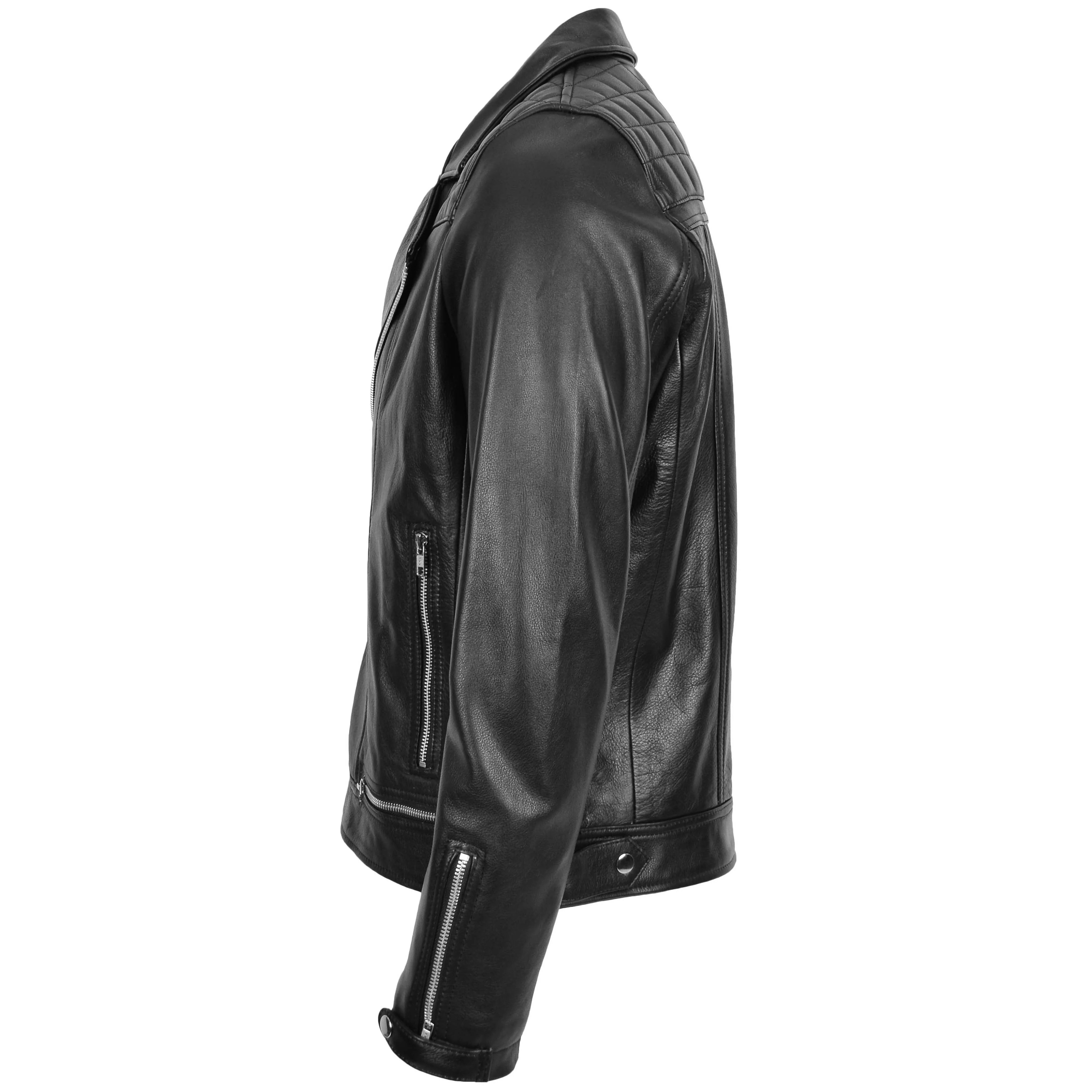 Mens Leather Biker Brando Design Jacket Onyx black