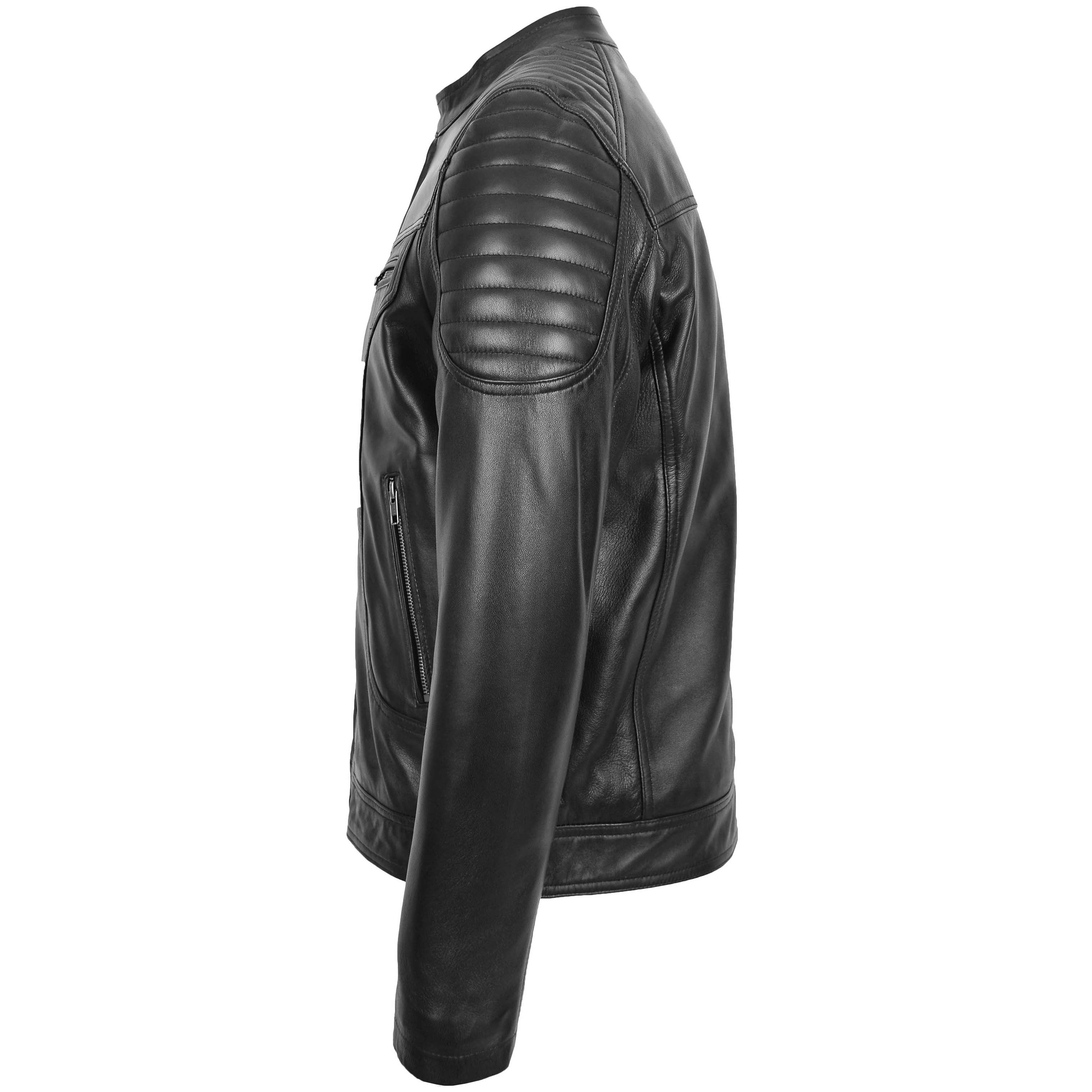 Mens Leather Biker Style Zip Jacket Eddie Essence Onyx black