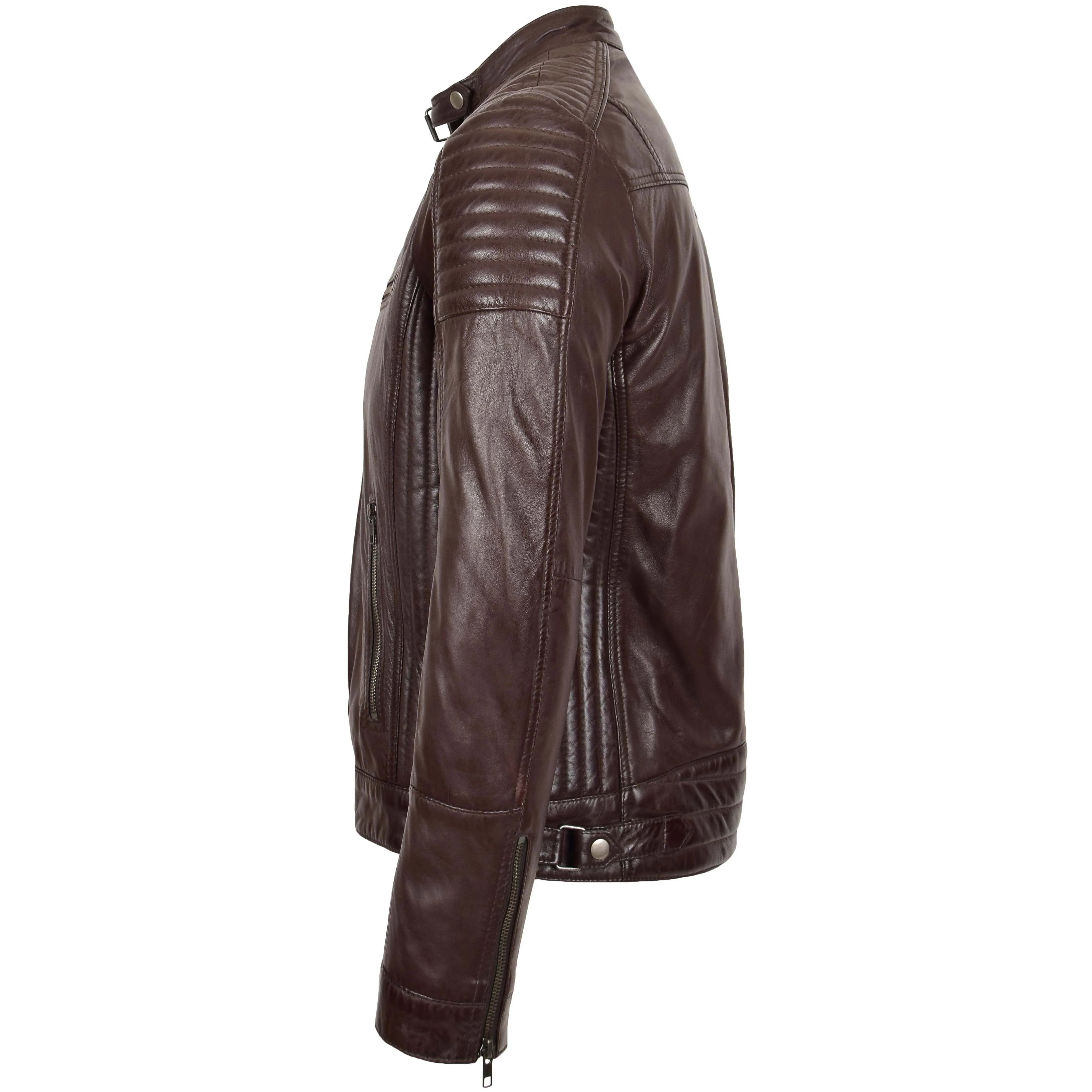 Mens Leather Cafe Racer Biker Jacket Ron Topaz brown