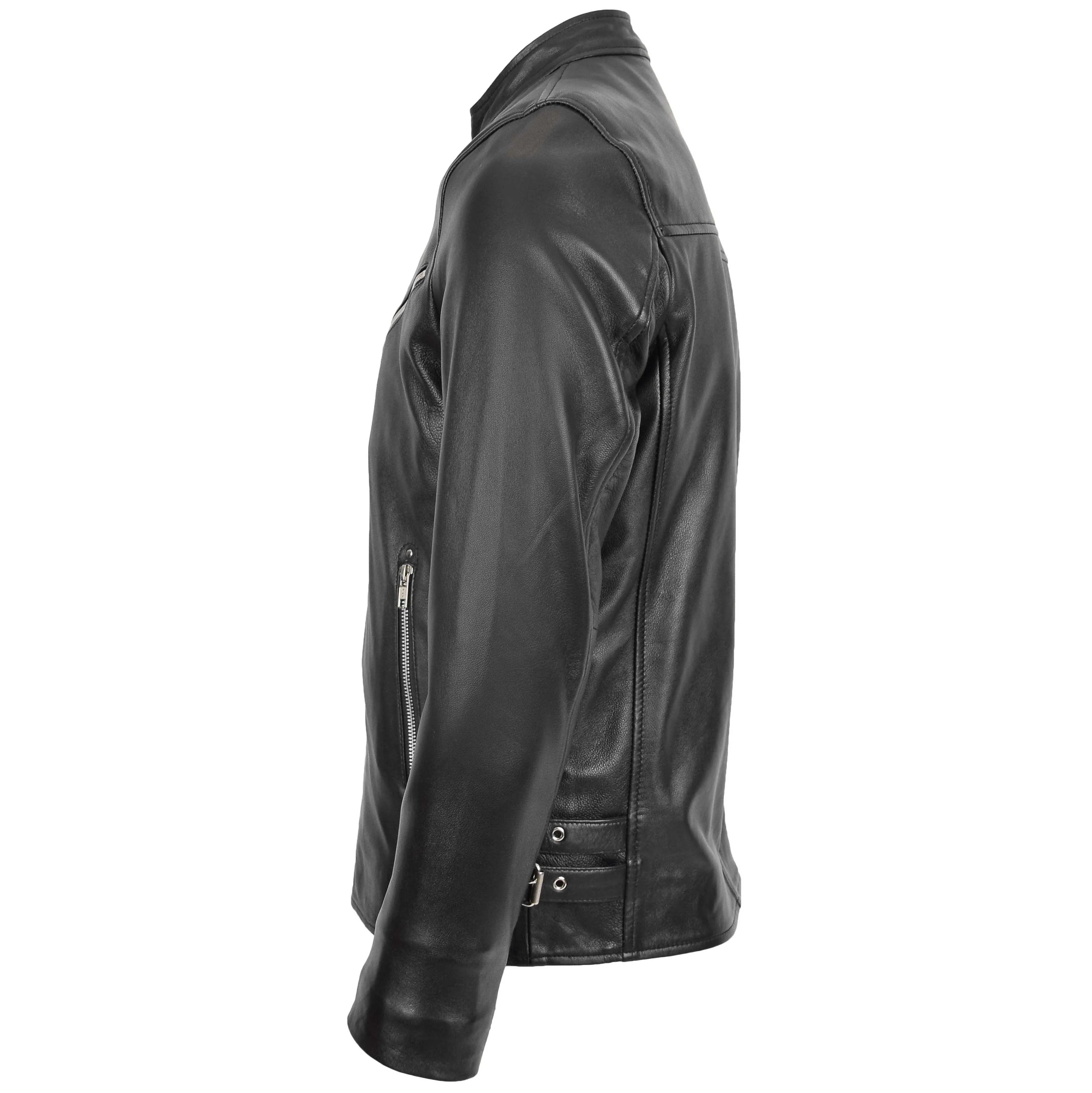 Mens Leather Cafe Racer Casual Biker Jacket Gerard Onyx black