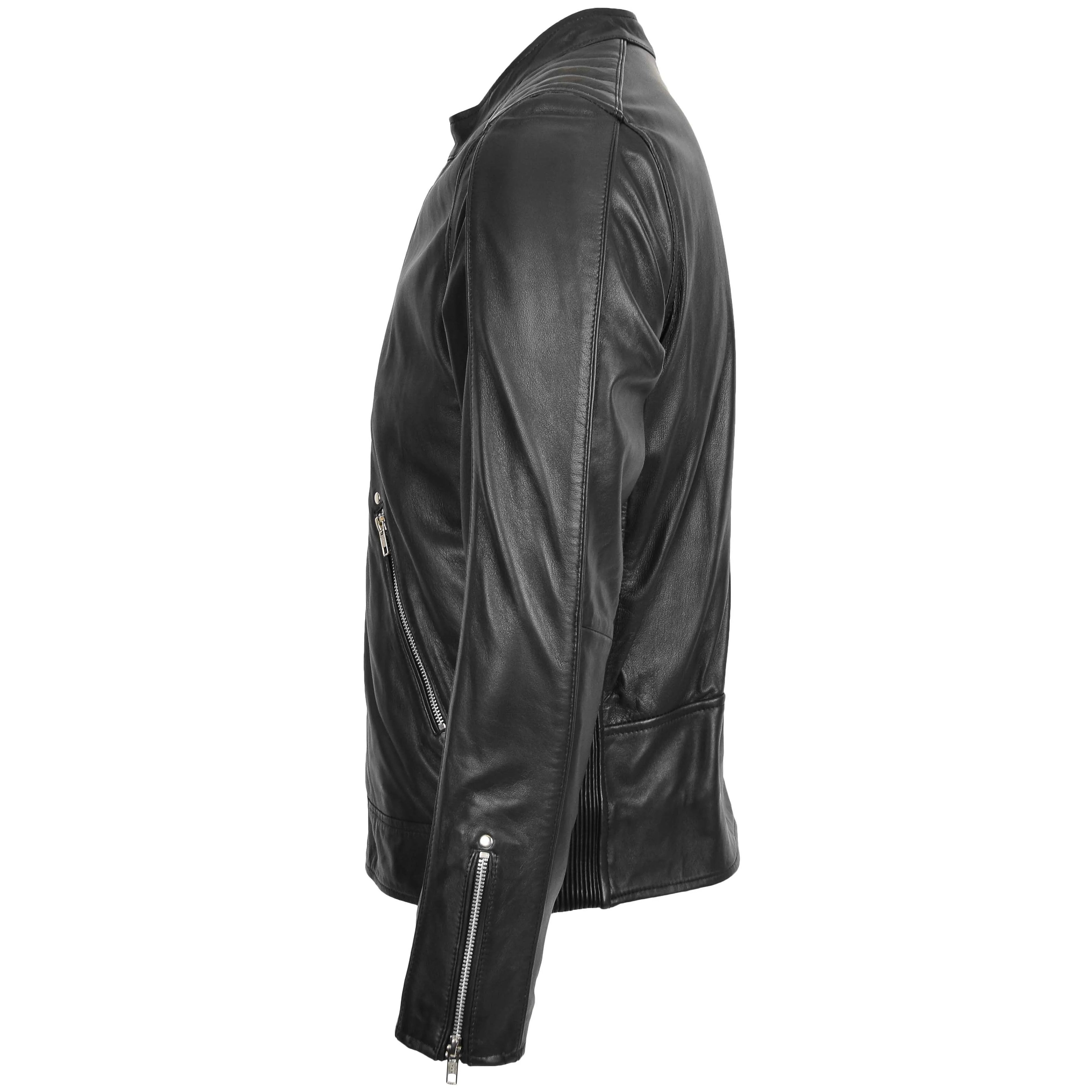 Mens Leather Casual Biker Fashion Jacket Onyx black