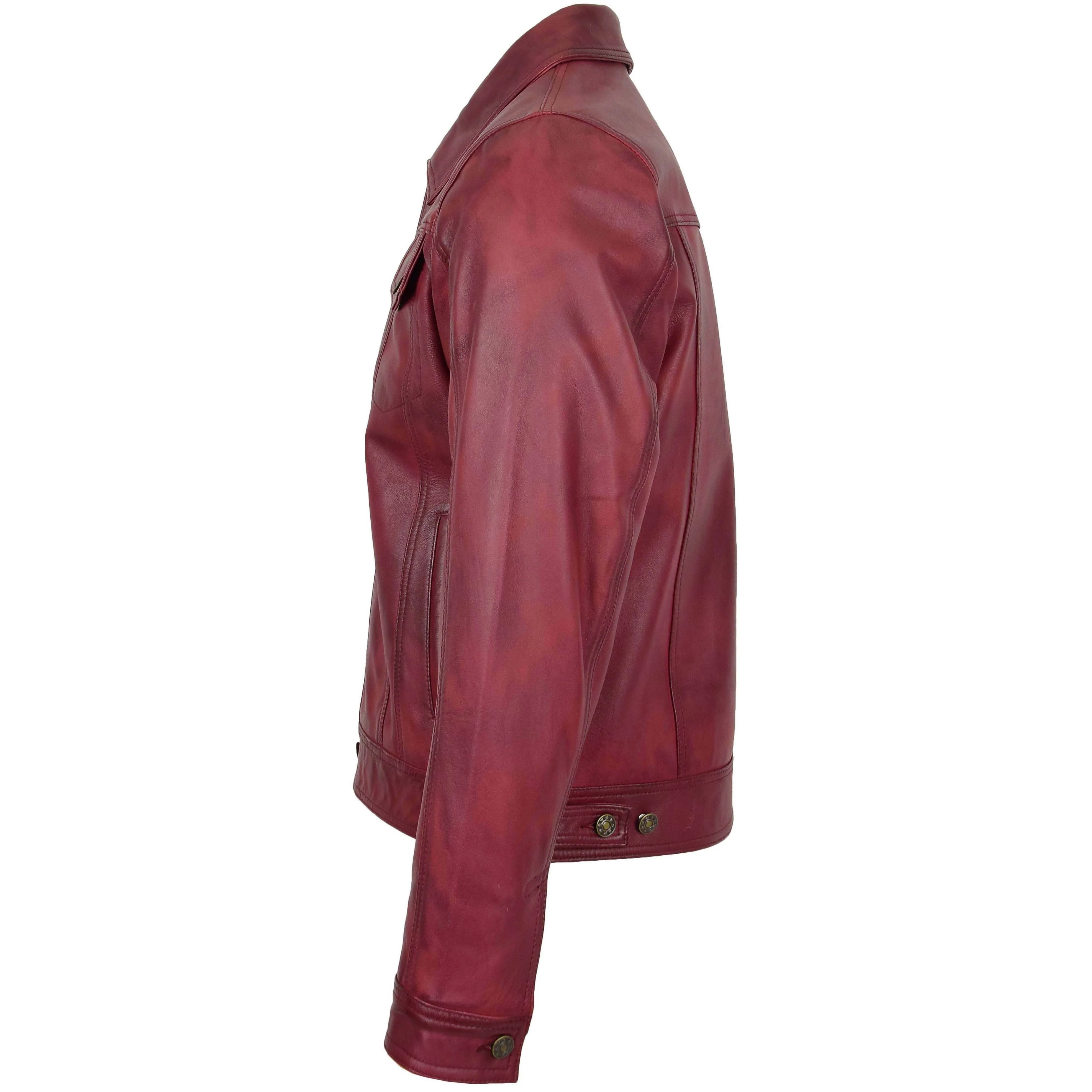 Mens Leather Lee Rider Casual Jacket Terry Ivory Burgundy