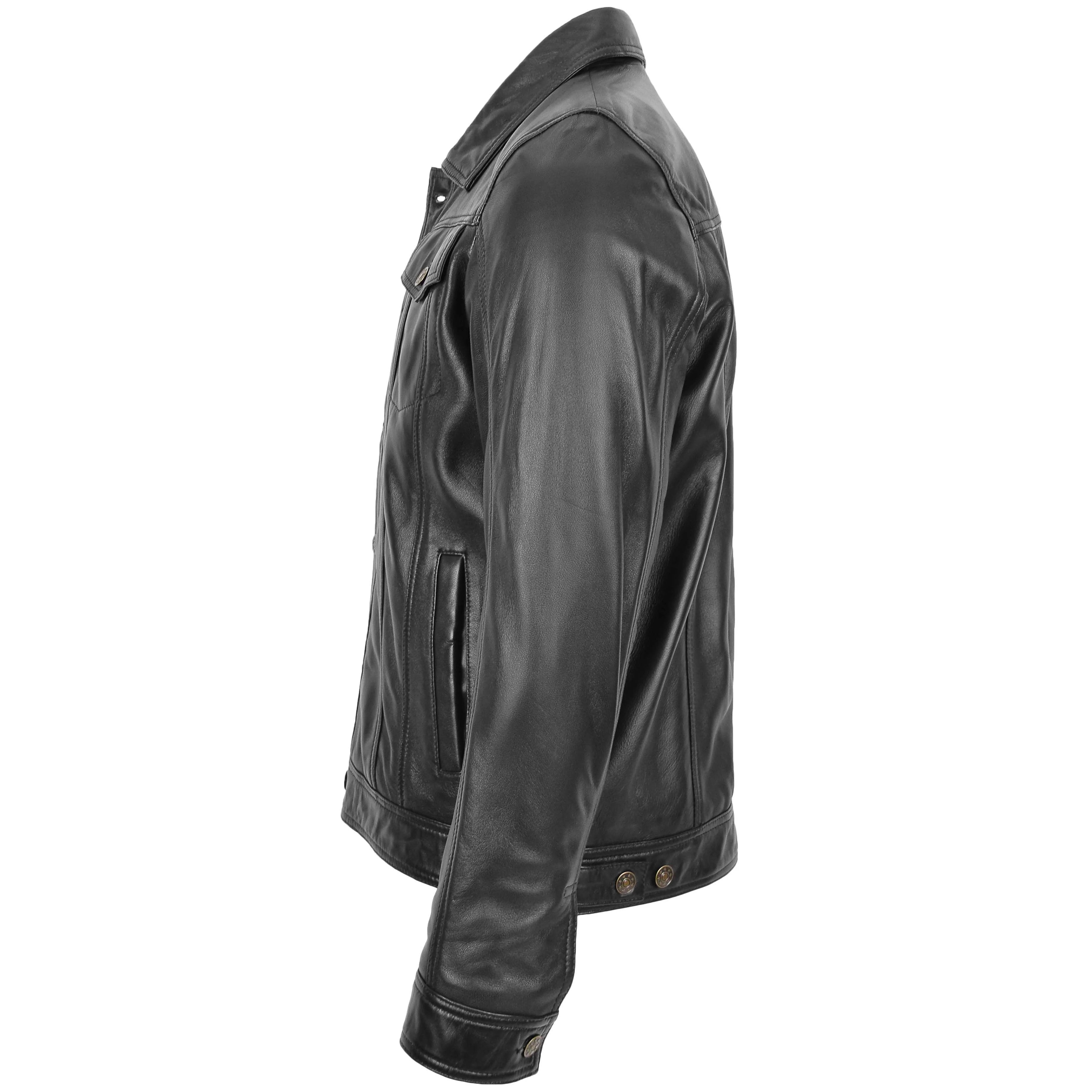 Mens Leather Lee Rider Casual Jacket Terry Onyx Black