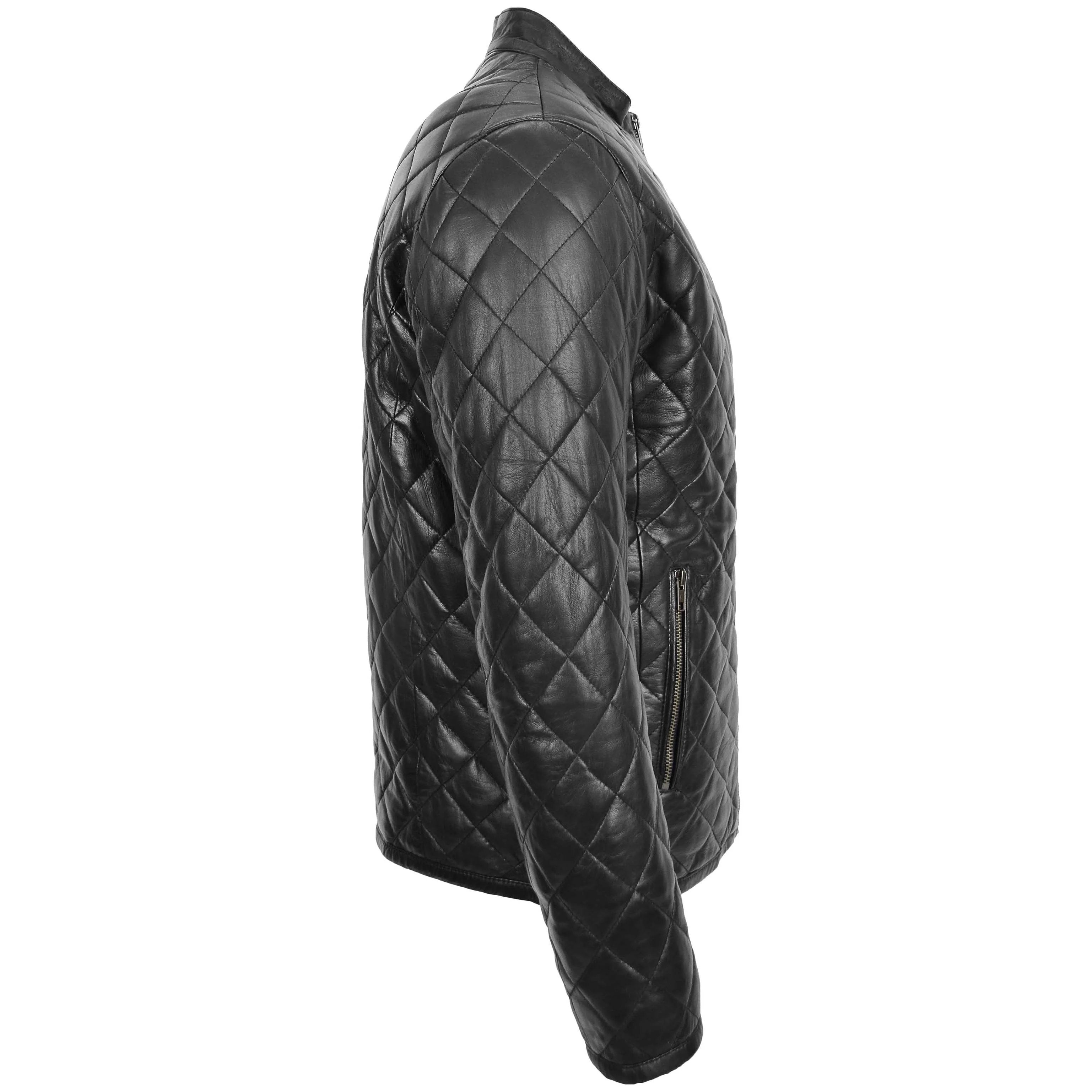 Mens Leather Quilted Anorak Style Jacket Jeff Onyx Black