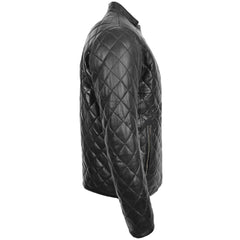 Mens Leather Quilted Anorak Style Jacket Jeff Onyx Black