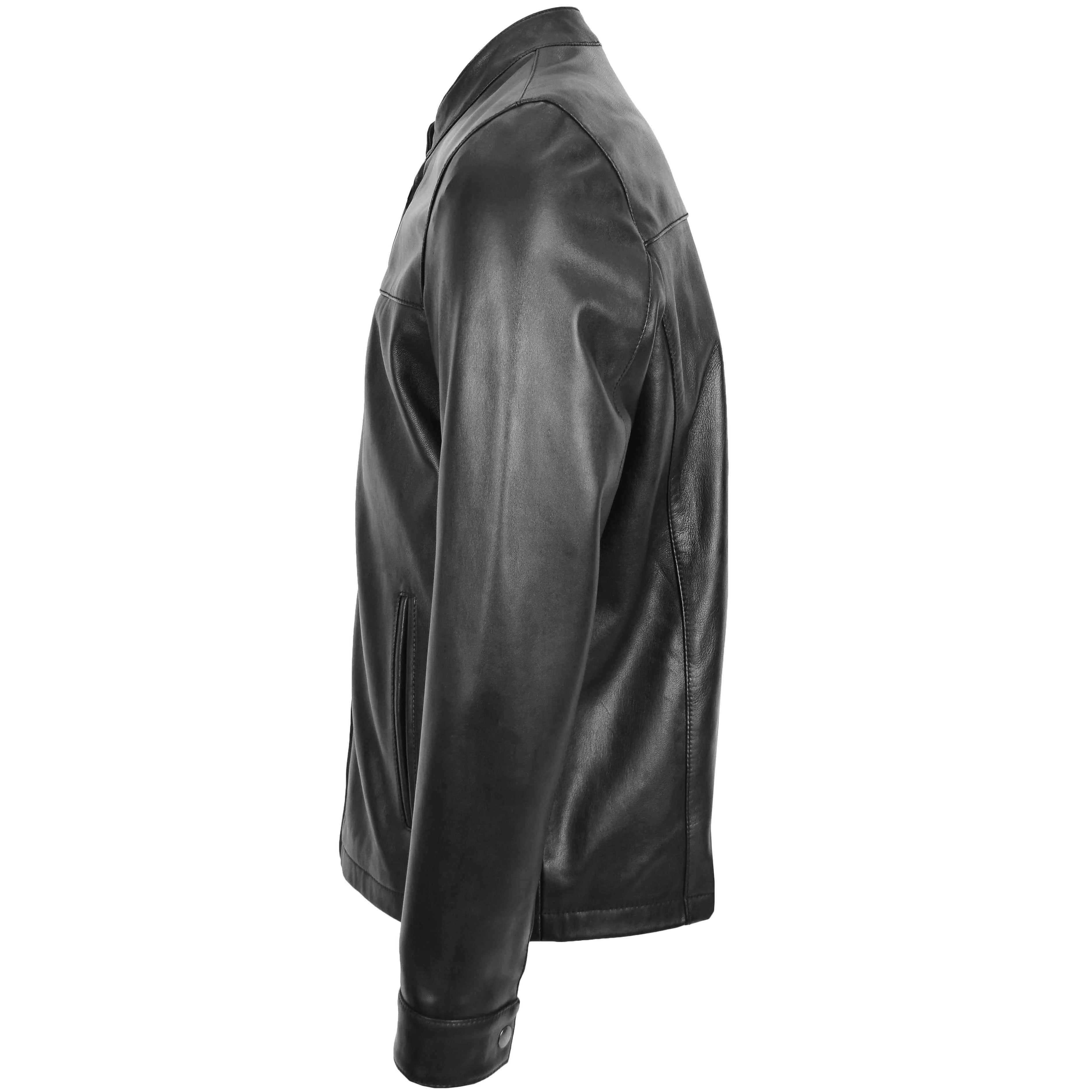 Mens Leather Standing Collar Jacket Paul Onyx Black