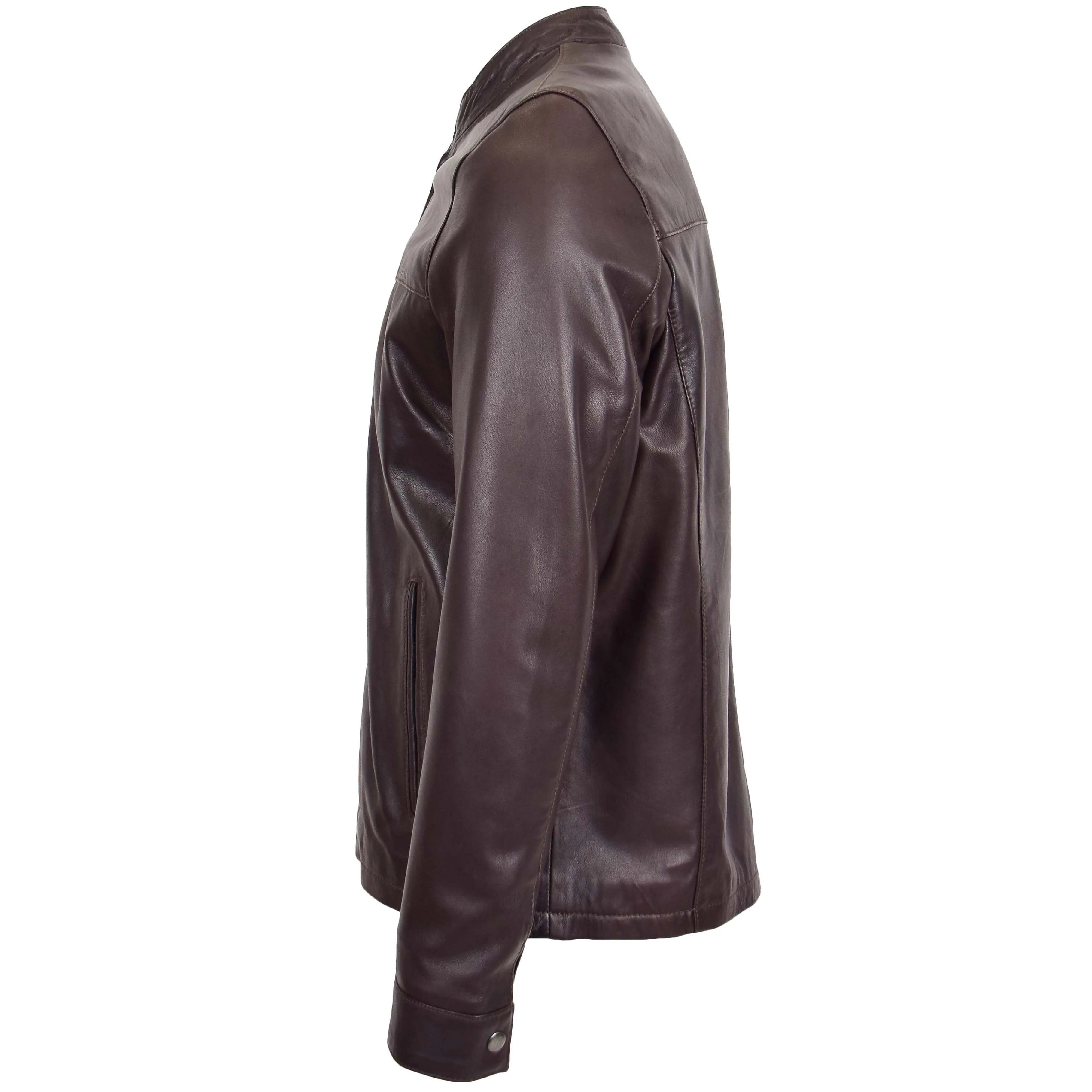 Mens Leather Standing Collar Jacket Paul Topaz Brown