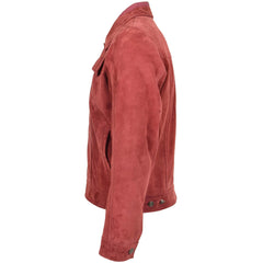 Mens Real Suede Trucker Harrington Jacket Daryl Ivory Burgundy