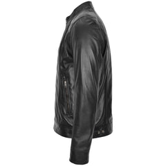 Mens Soft Leather Casual Plain Zip Jacket Matt Onyx Black.