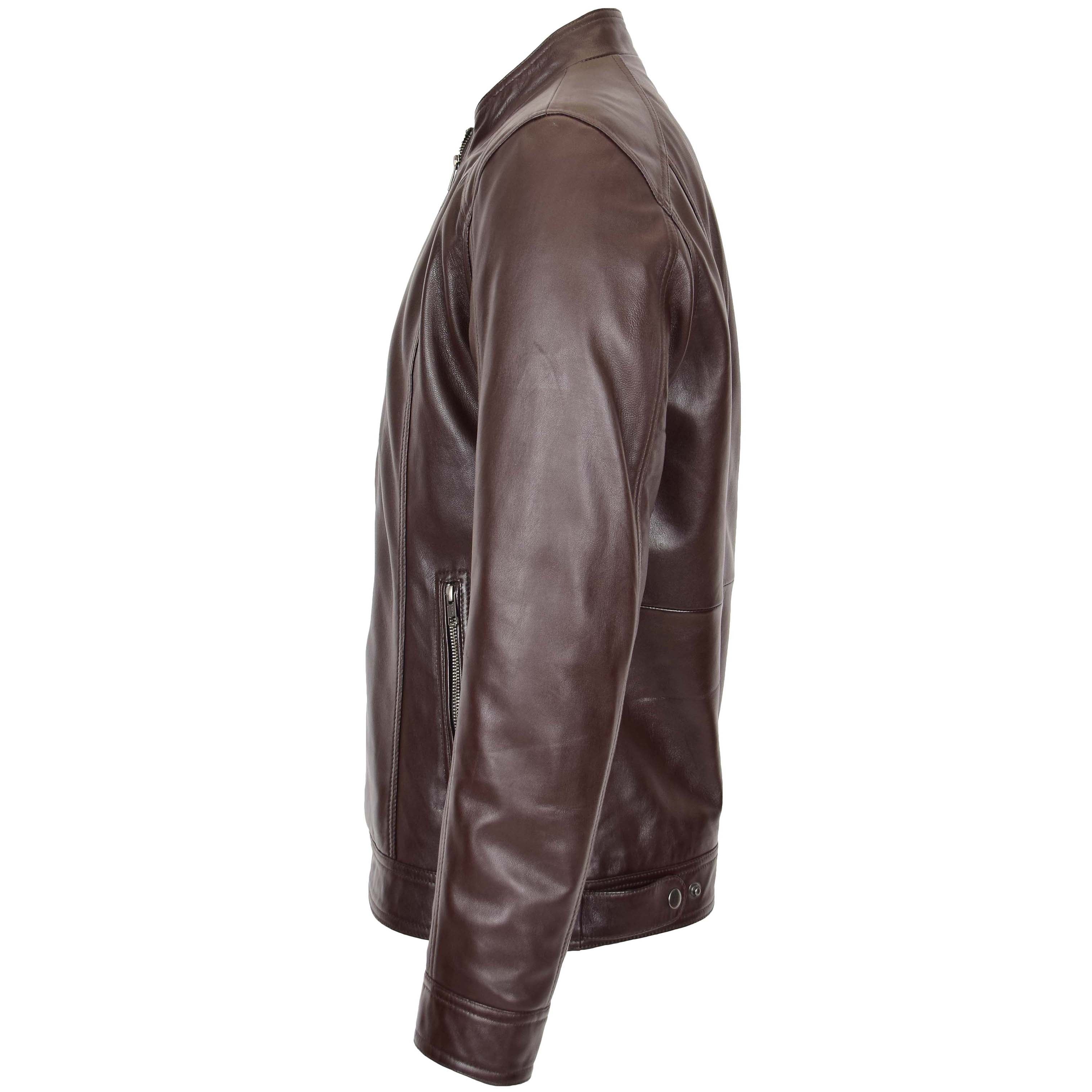 Mens Soft Leather Casual Plain Zip Jacket Matt Topaz Brown