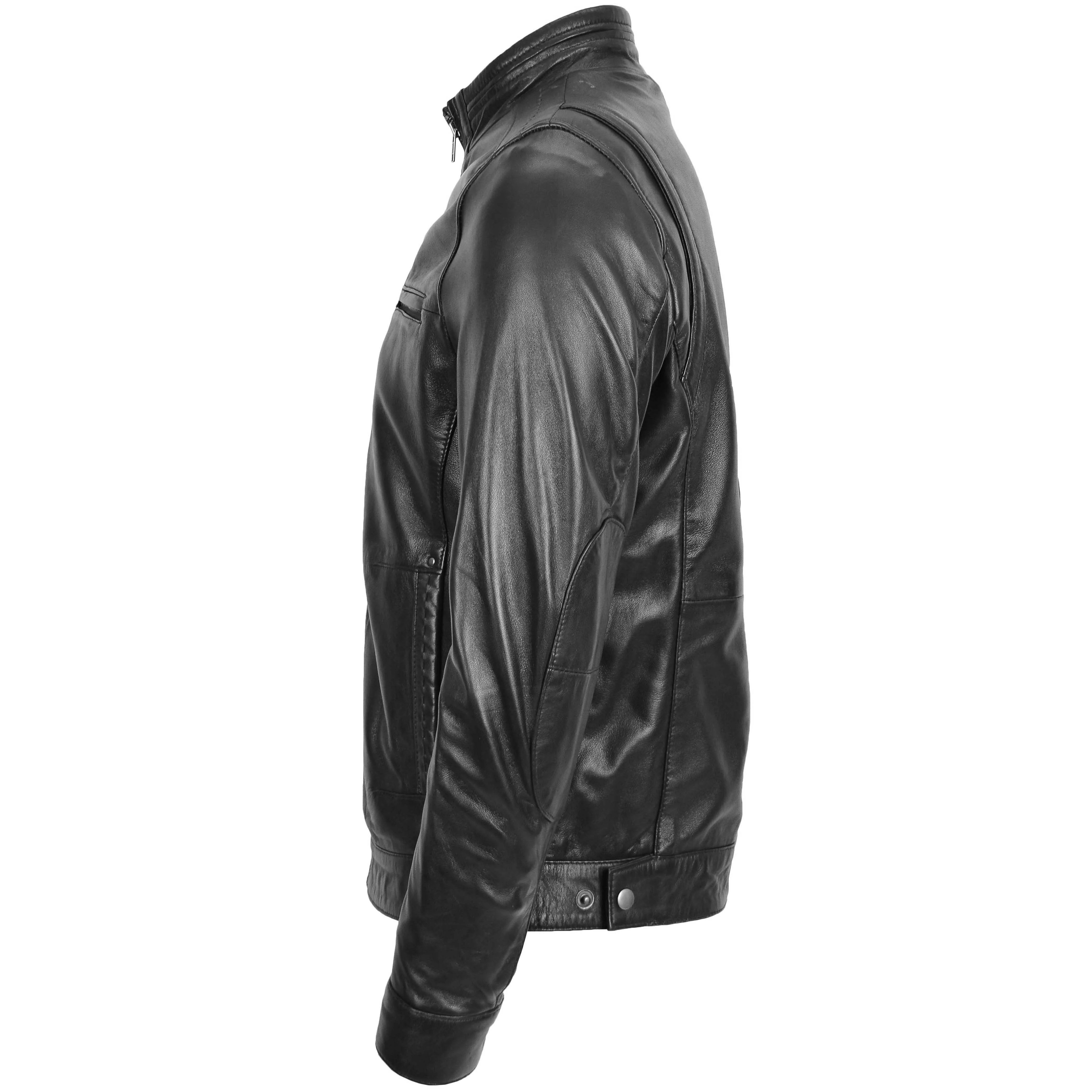 Men’s Standing Collar Leather Jacket Tony Onyx Black