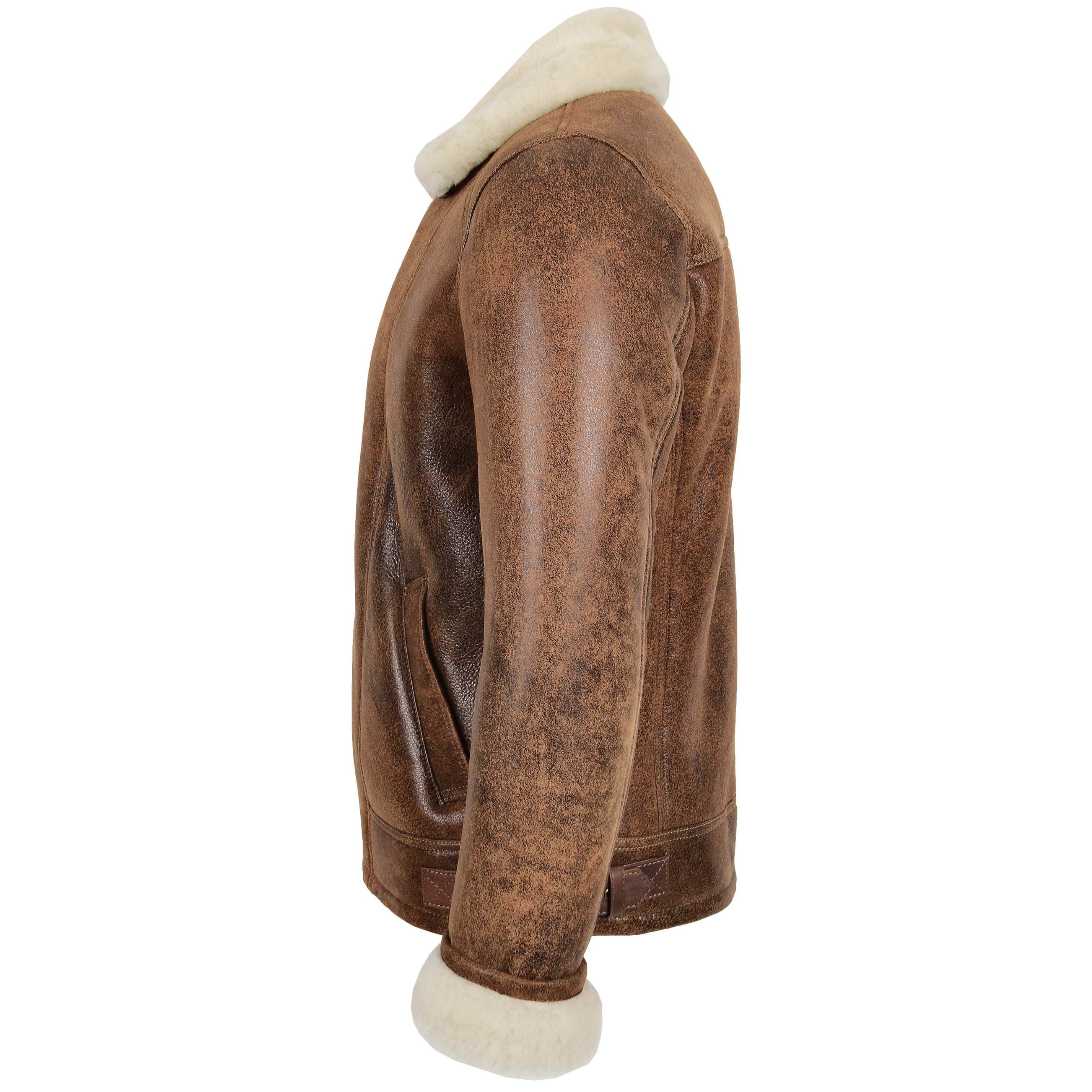 Mens Aviator Sheepskin Pilot Leather Bomber Jacket Topaz Vintage Brown