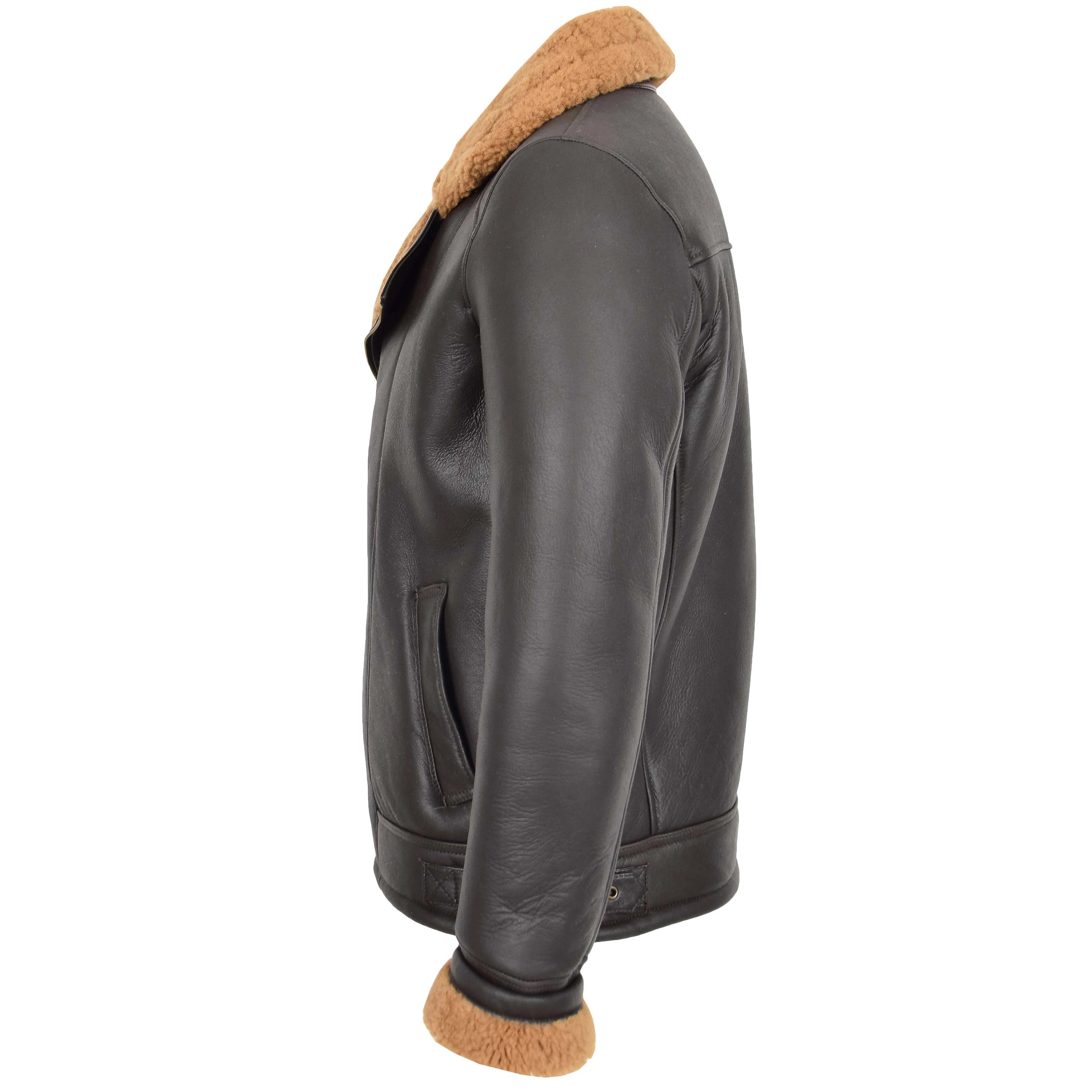 Mens Aviator Sheepskin Pilot Leather Bomber Jacket Topaz Brown Ginger