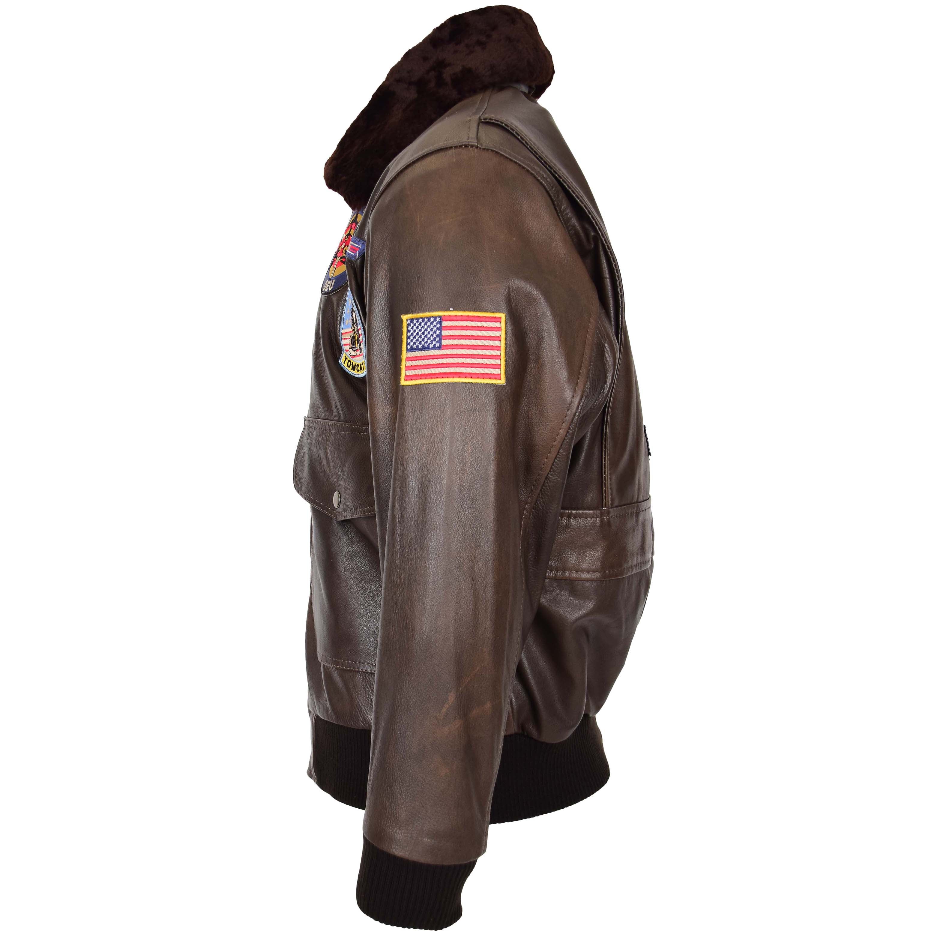 Mens Bomber Leather Jacket Air Force Style Lester Topaz Brown