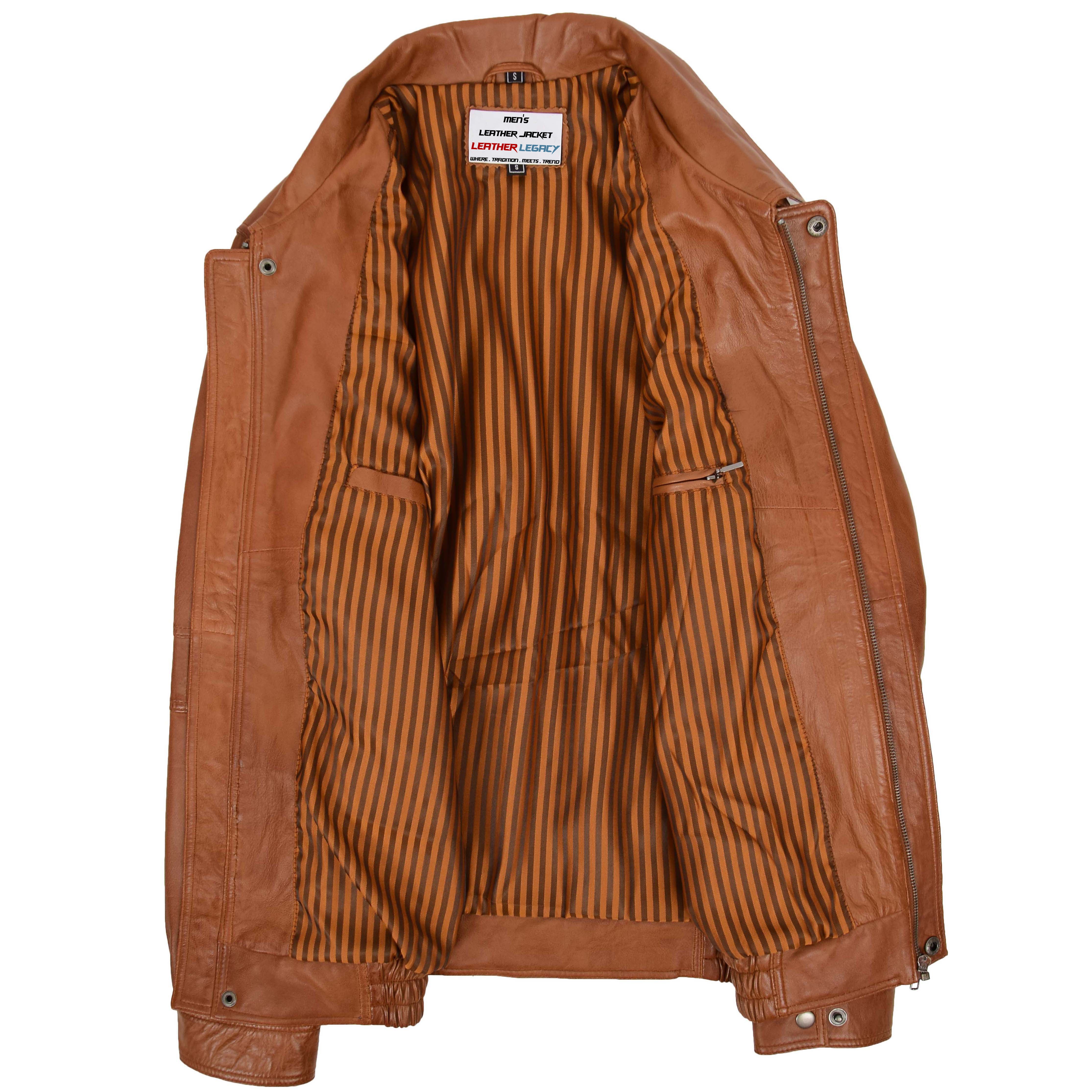 Mens Bomber Leather Jacket Classic Style Jim Dynamo Tan