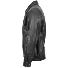 Mens Bomber Leather Jacket Classic Style Jim Onyx Black