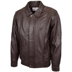 Mens Bomber Leather Jacket Classic Style Jim Topaz Brown Nappa