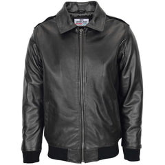 Mens Bomber Leather Jacket with Sheepskin Collar Viggo Onyx Black