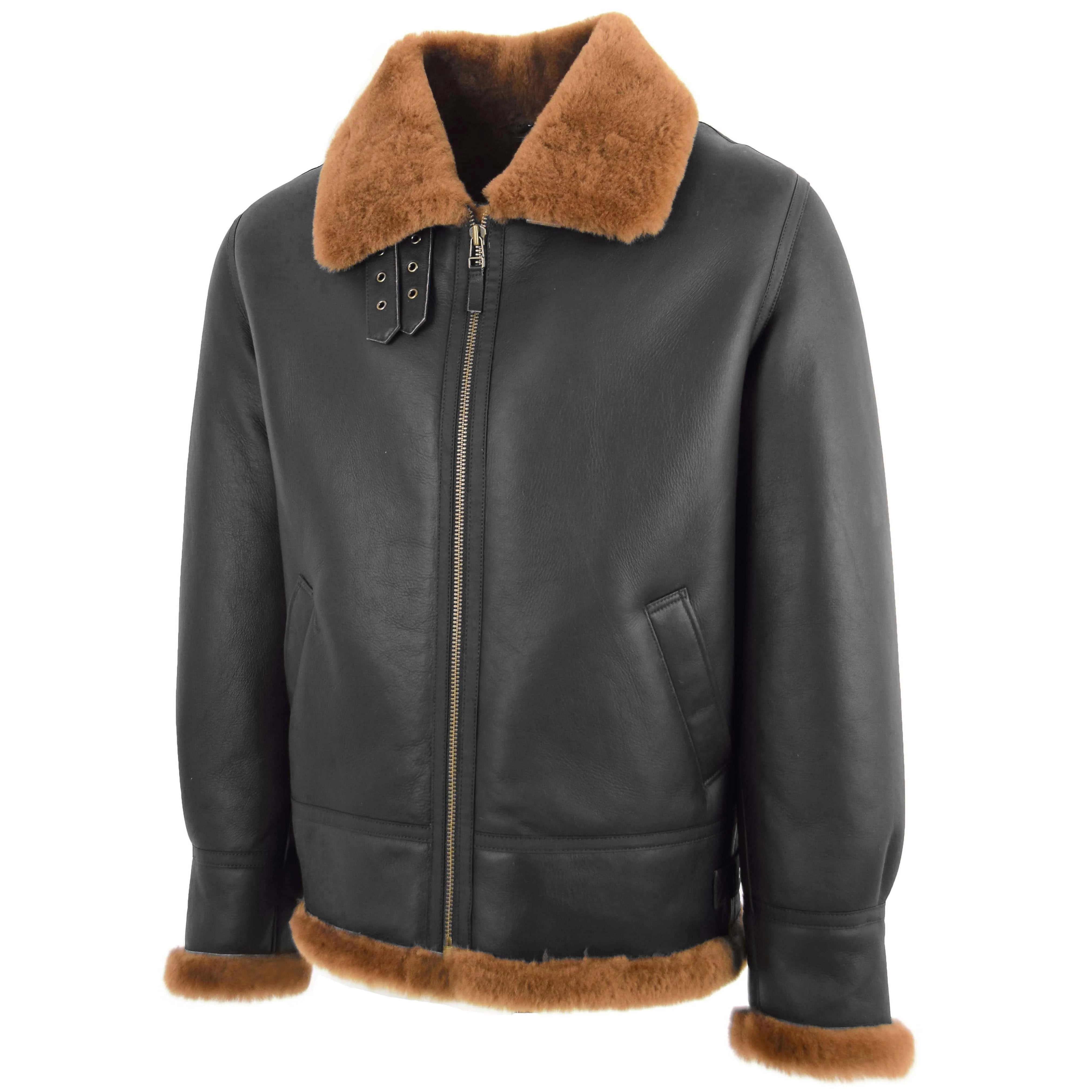 Men's Classic B3 Original Sheepskin Leather Bomber Jacket Topaz Brown Ginger