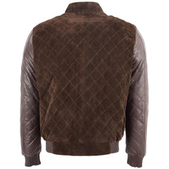 Men's Leather and Suede Bomber Varsity Jacket Bradley Topaz Brown