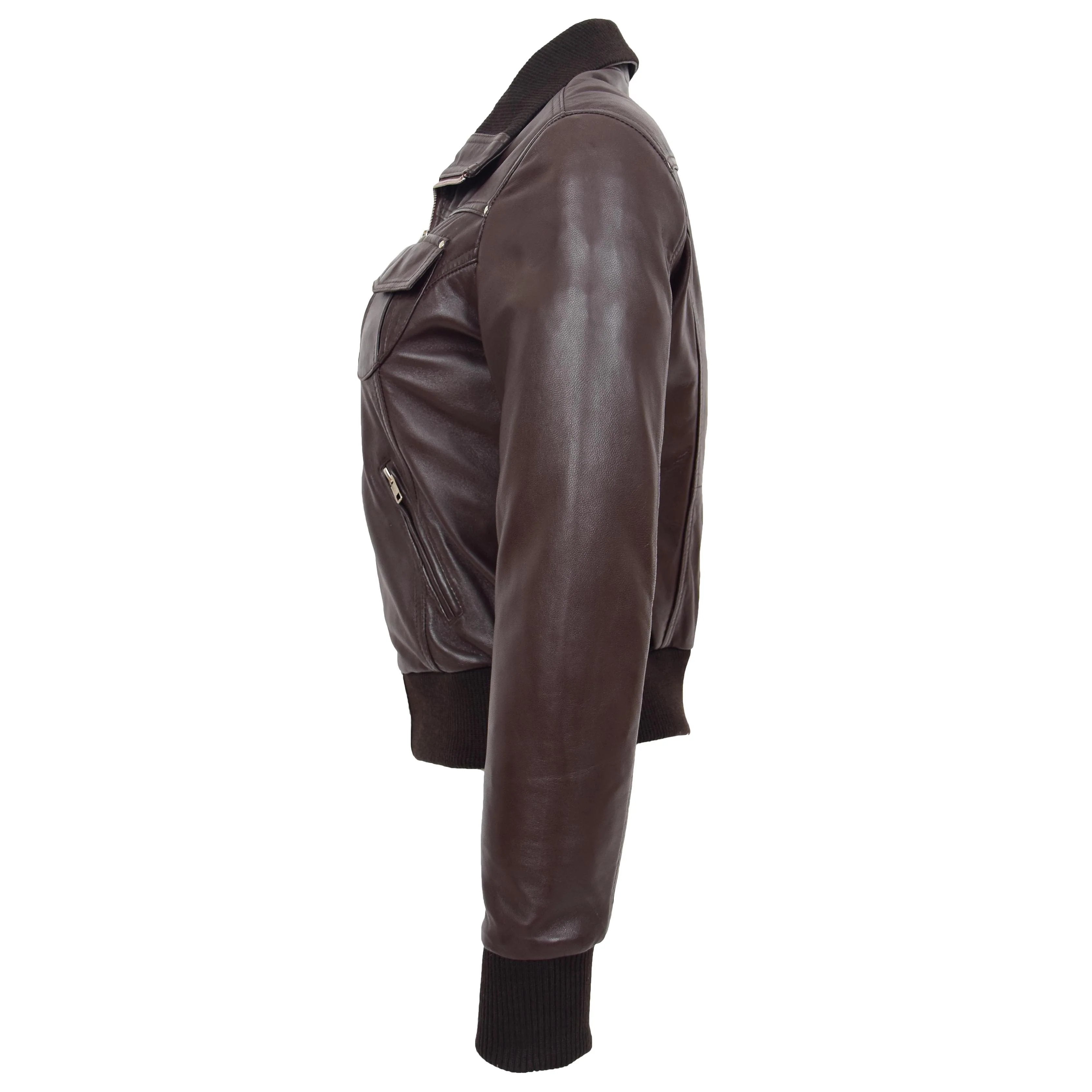 Womens Leather Classic Bomber Jacket Motto Topaz Brown