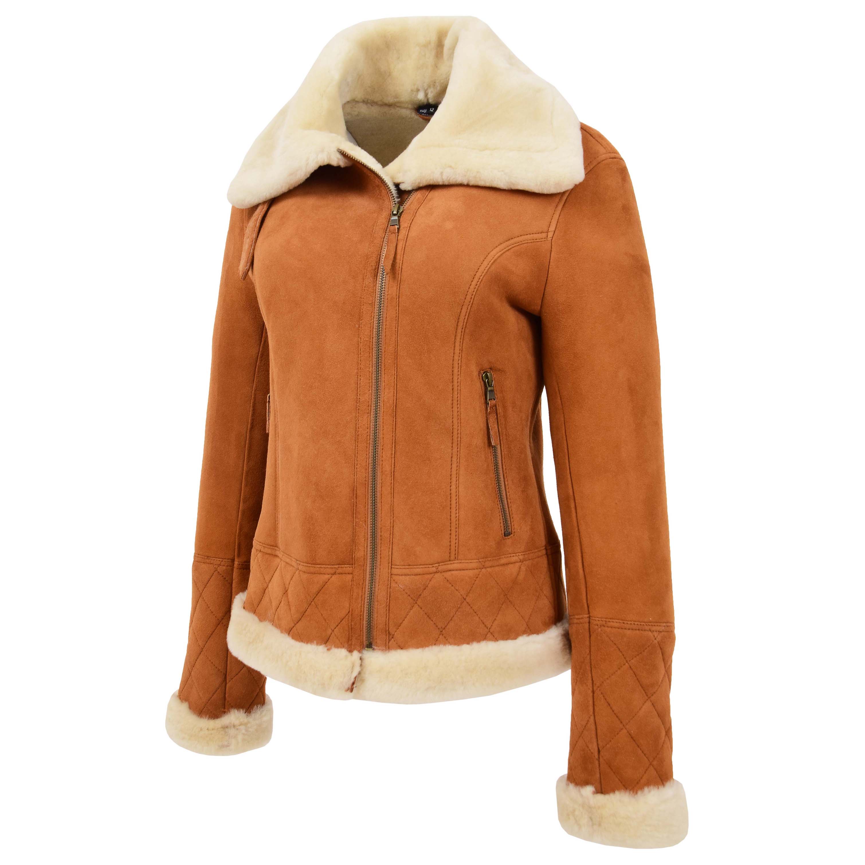 Womens Merino Sheepskin Aviator Jacket Crimson Tan