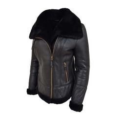 Womens Merino Sheepskin Aviator Jacket Onyx Black