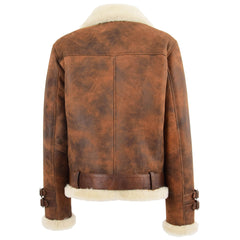 Womens Sheepskin Aviator Cross Zip Pilot Jacket Topaz Vintage Brown