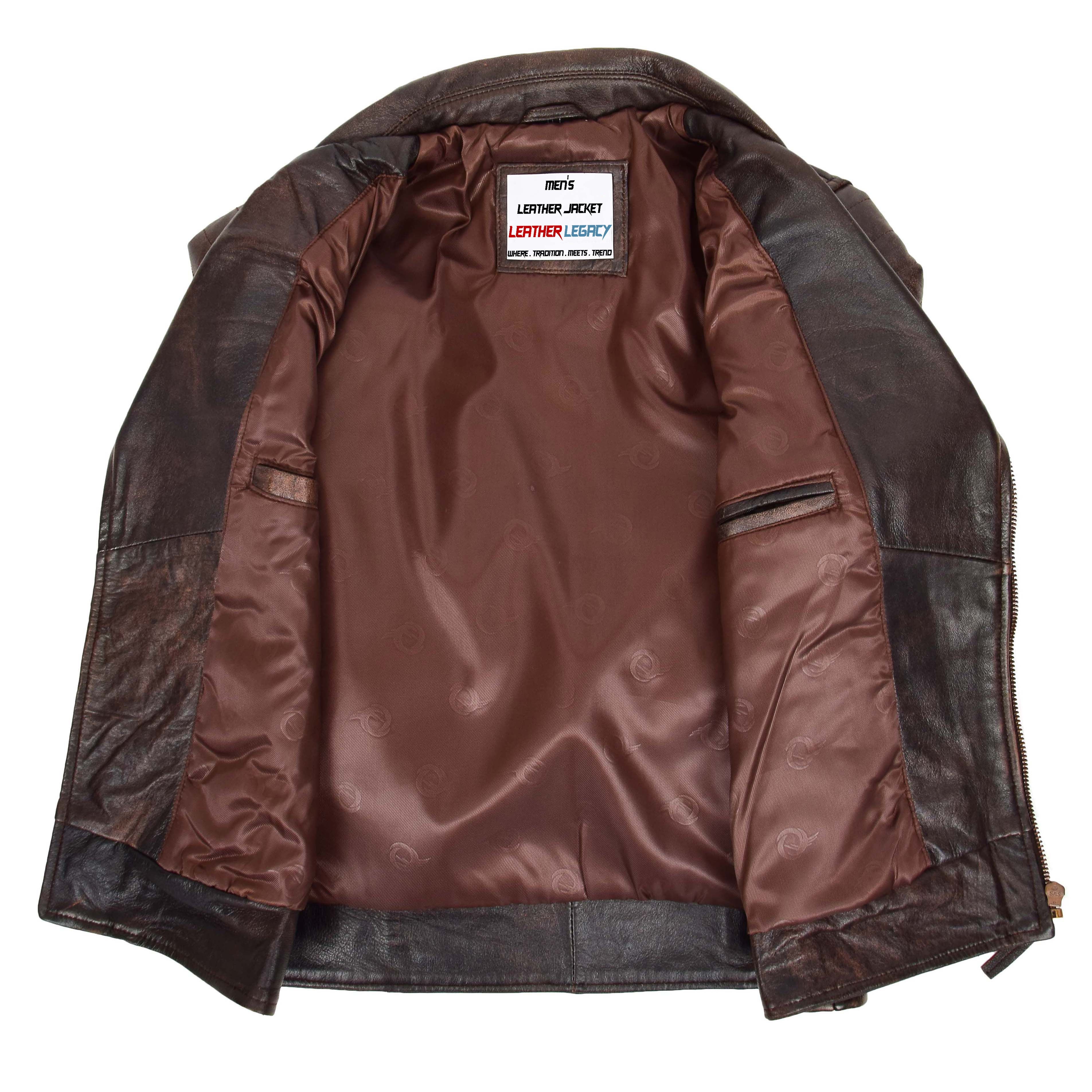 Mens Biker Leather Jacket Dual Zip Hook Topaz Brown Vintage