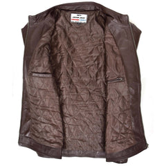 Mens Soft Leather Casual Plain Zip Jacket Matt Topaz Brown