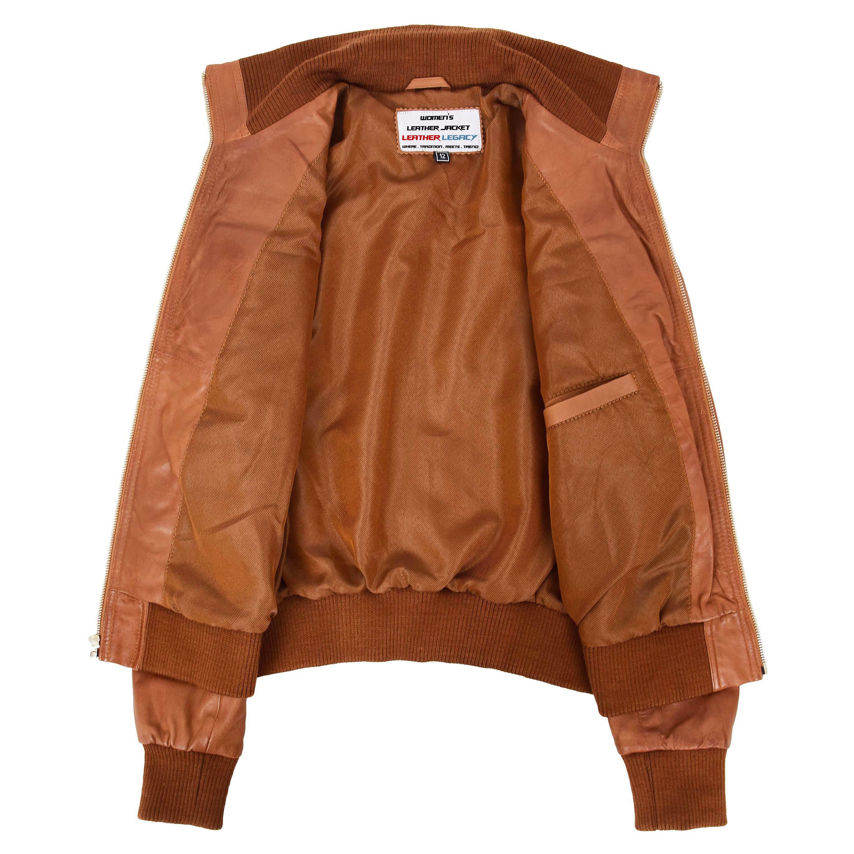 Womens Leather Classic Bomber Jacket Motto Crimson Tan