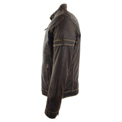 Mens Real Leather Biker Jacket Vintage Jade Rubb Off Effect RICKY