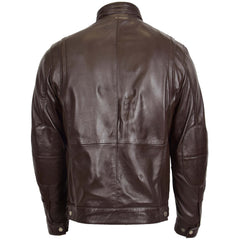 Men’s Standing Collar Leather Jacket Tony Topaz Brown